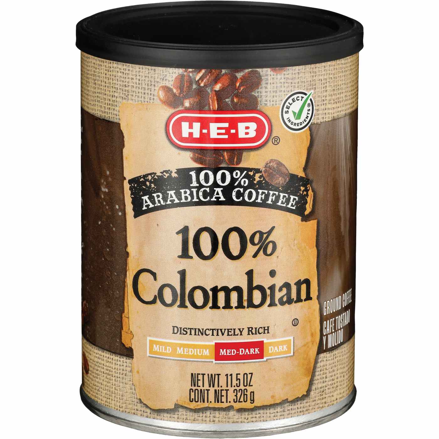 HEB 100% Colombian Med‑Dark Roast Ground Coffee 11.5 oz (pack of 6)