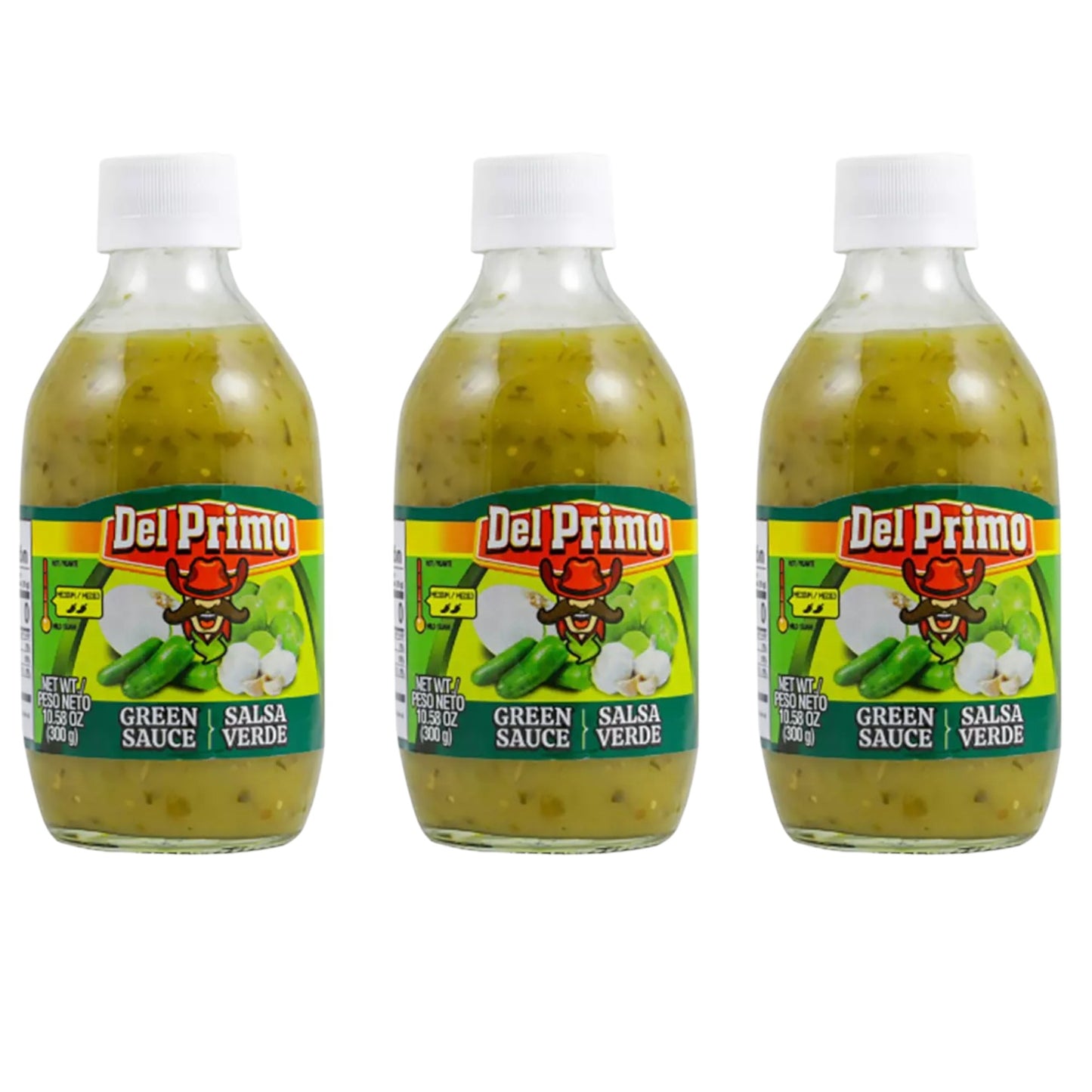 Del Primo Salsa Verde Green Hot Sauce 10.5oz Bottle (Pack of 3)