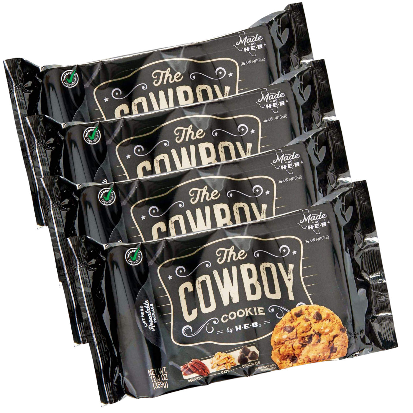 HEB Select Ingredients The Cowboy Cookie Chocolate/Pecan/Oats(pack of 4)12.4 oz each