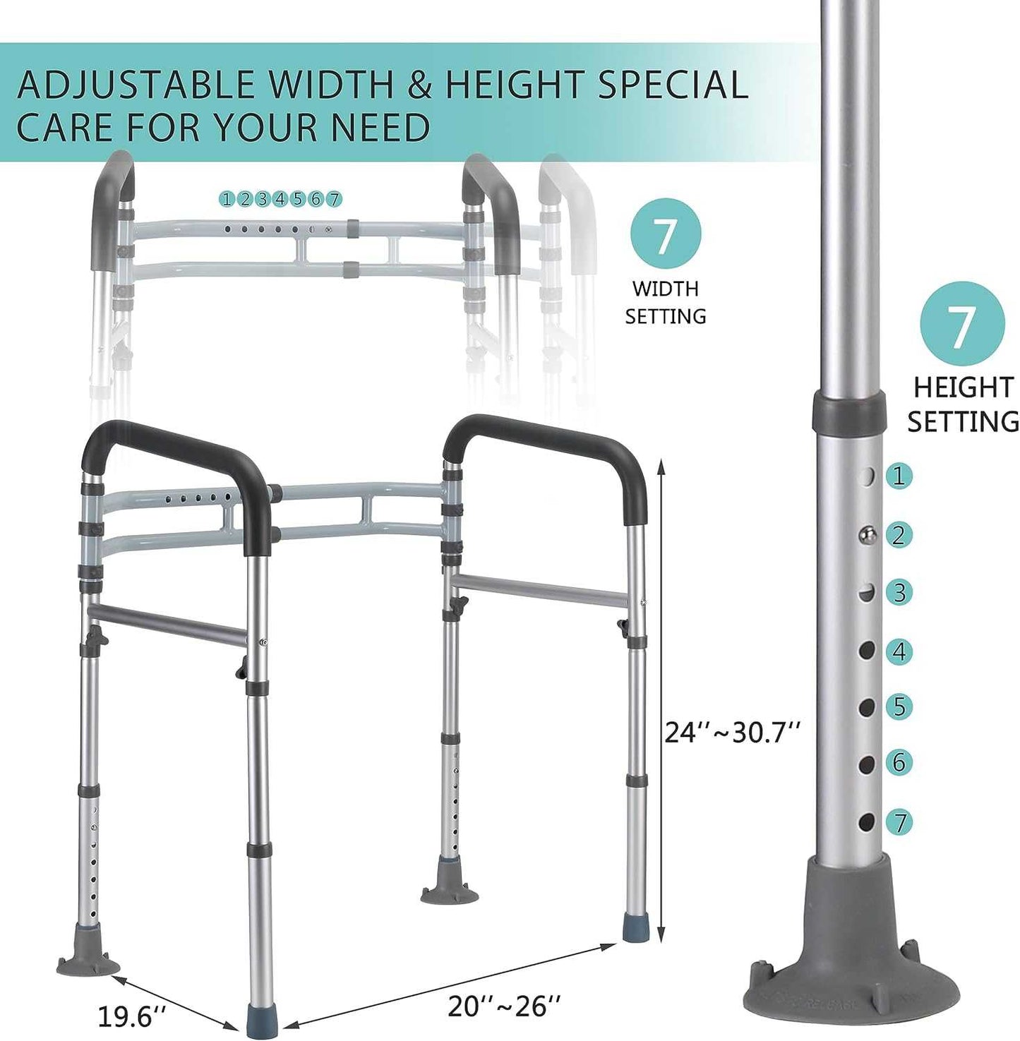 FSA HSA Eligible Toilet Safety Rails Adjustable Toilet Frame for Seniors Disabled 300 LB NA264-010