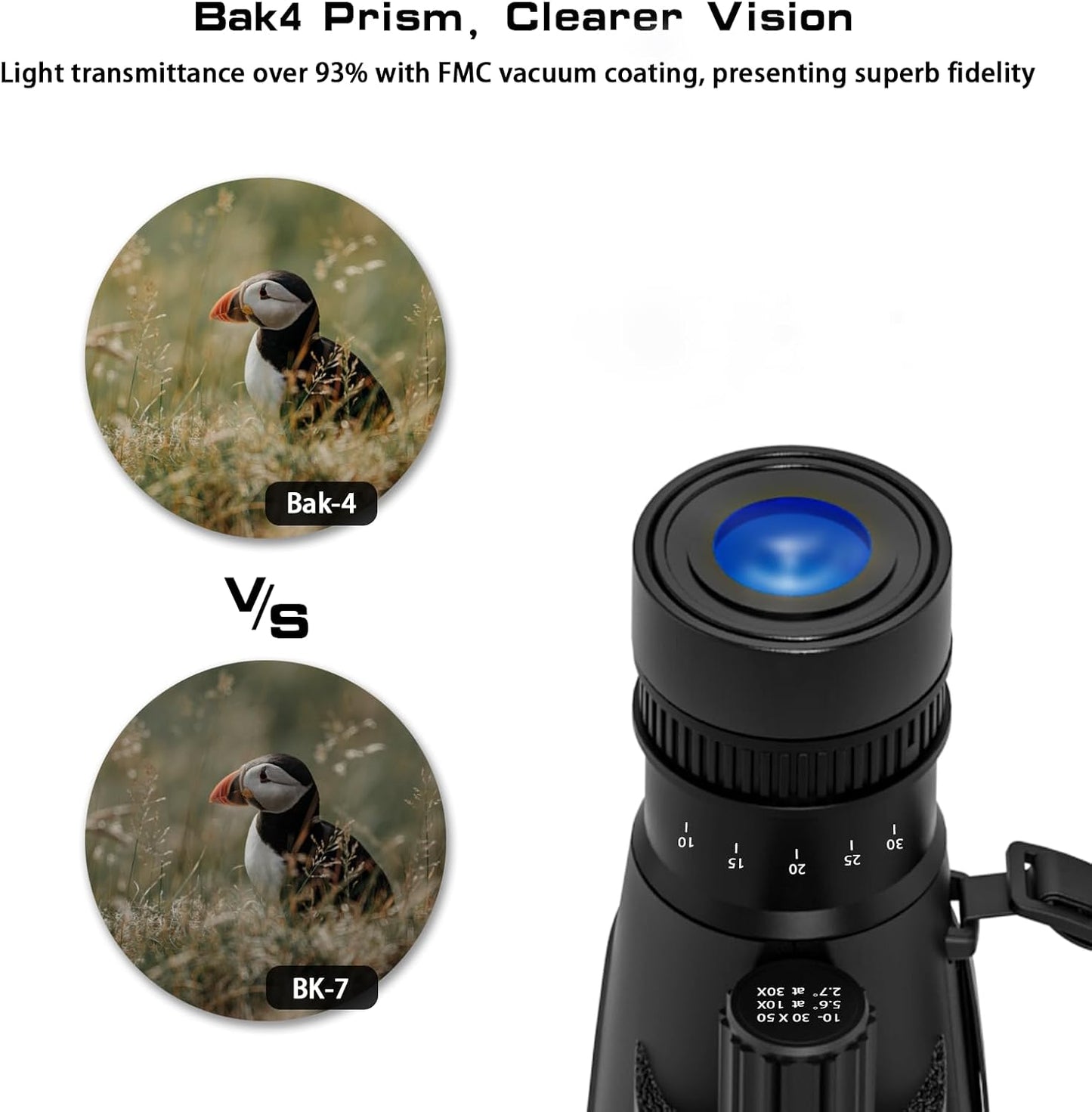 10-30X50 High Powered Monocular Telescope Tripod Smartphone Adapter Black