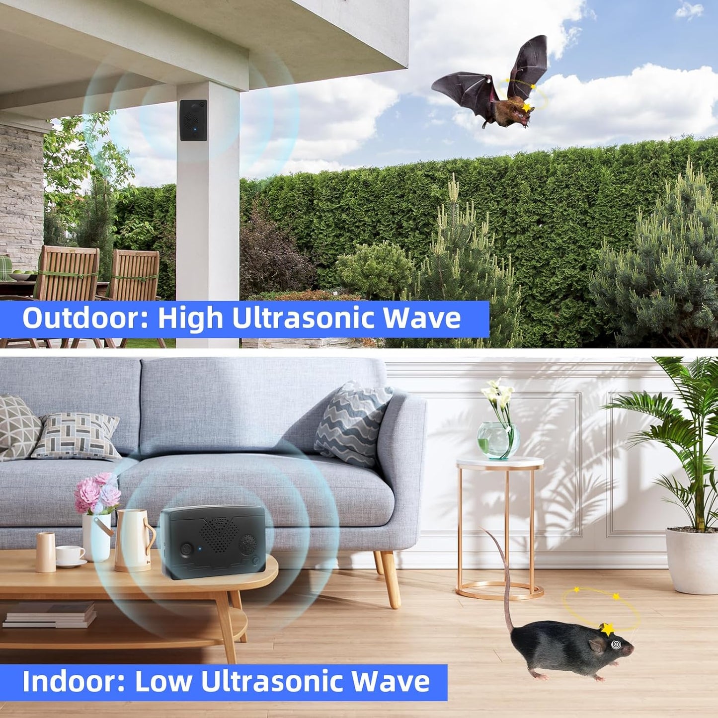 2025 2Pack Ultrasonic Bat Repellent Outdoor Attic Bird Deterrent Indoor Rechargeable