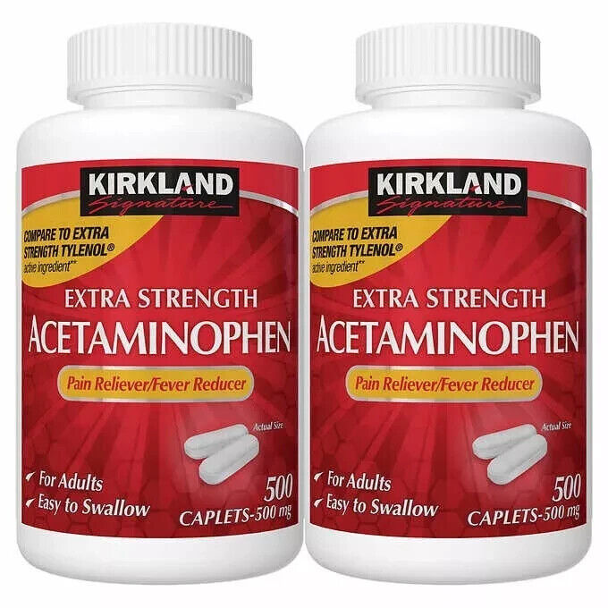 Kirkland Extra Strength Acetaminophen 500 mg 1000 Caplets Compare to Tylenol