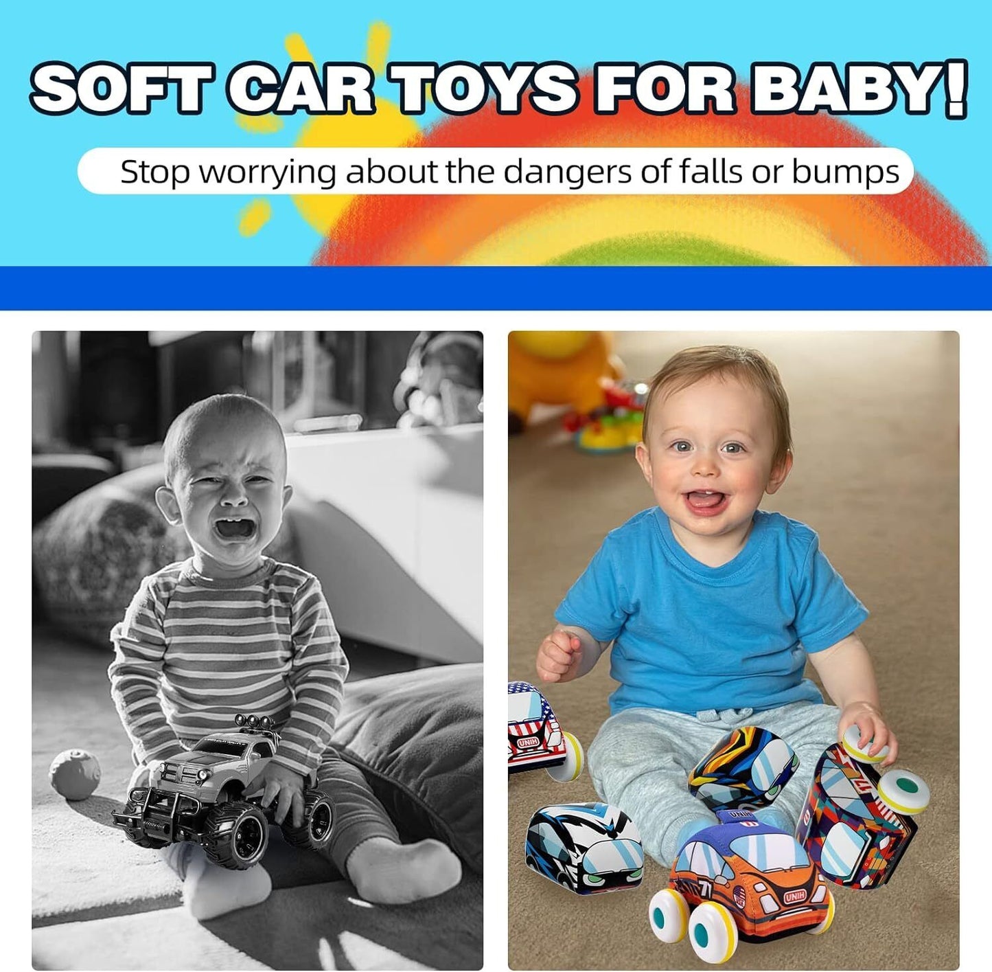 Soft Pull Back Car Toy Set for Toddlers 1-4 - Safe, Quiet, Portable Playset