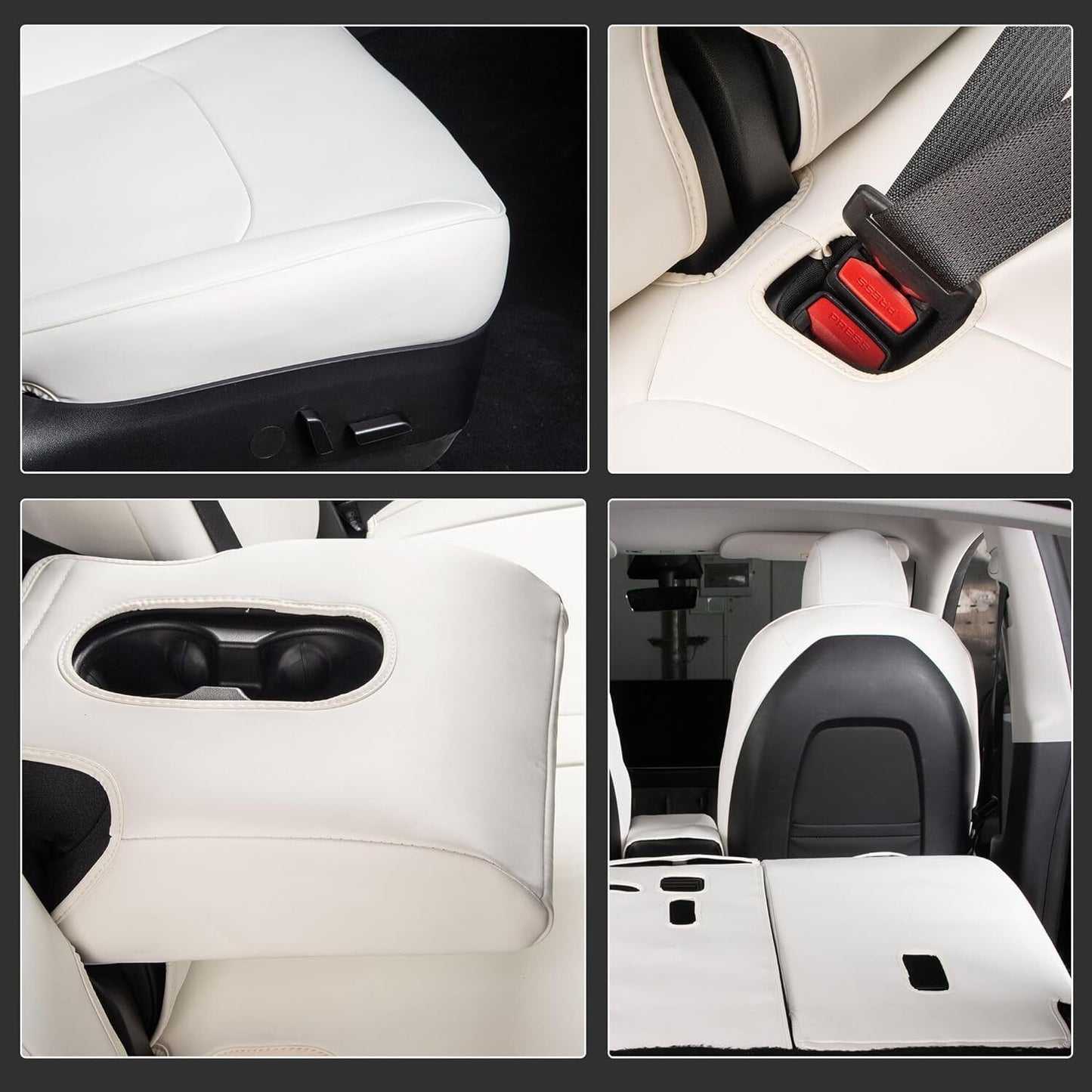 Fits 20-23 Tesla Model Y 5-Seat Full Seat Covers Cushion Protector Leather White