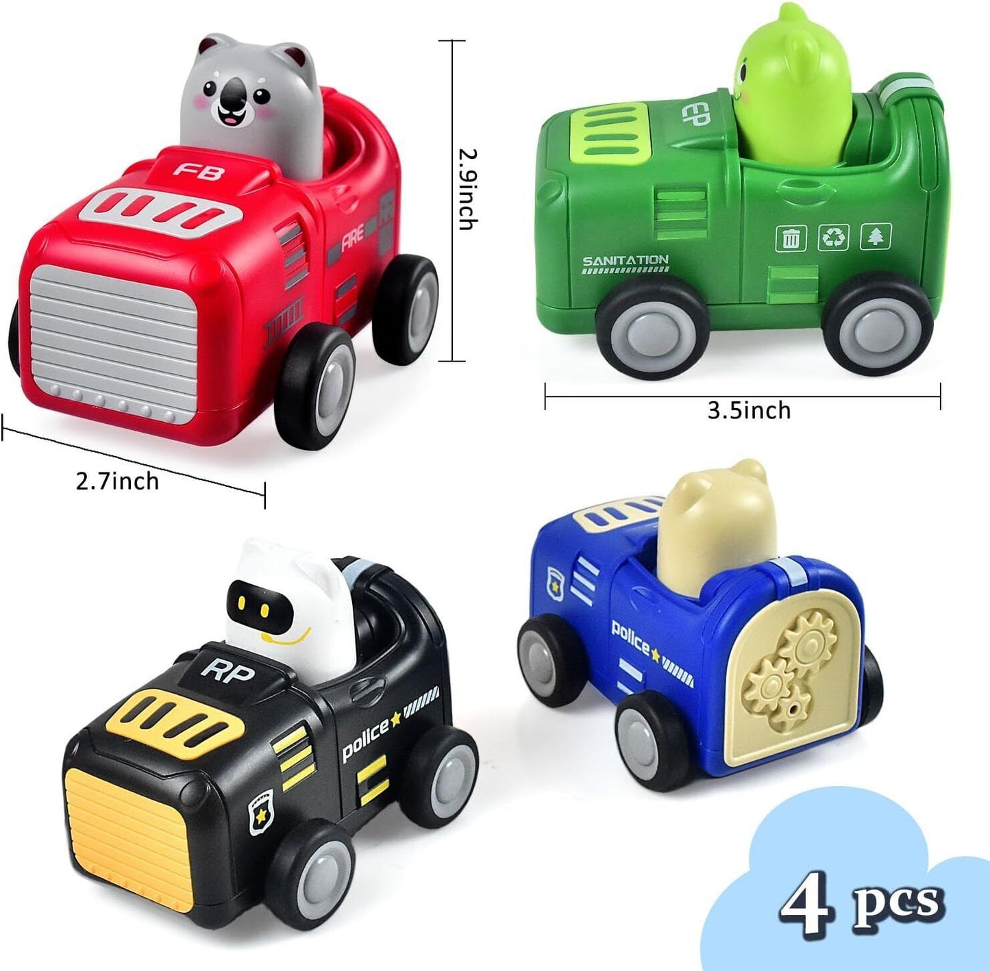 Toddler Cartoon Car Toys for 1 2 3 Year Old Boy Girl Gifts, Press and Go Car Toy