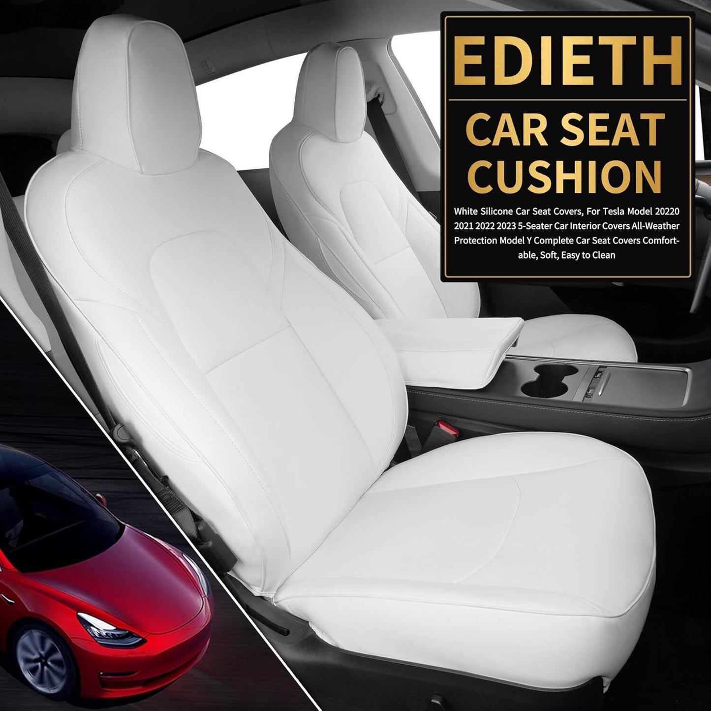 Fits 20-23 Tesla Model Y 5-Seat Full Seat Covers Cushion Protector Leather White