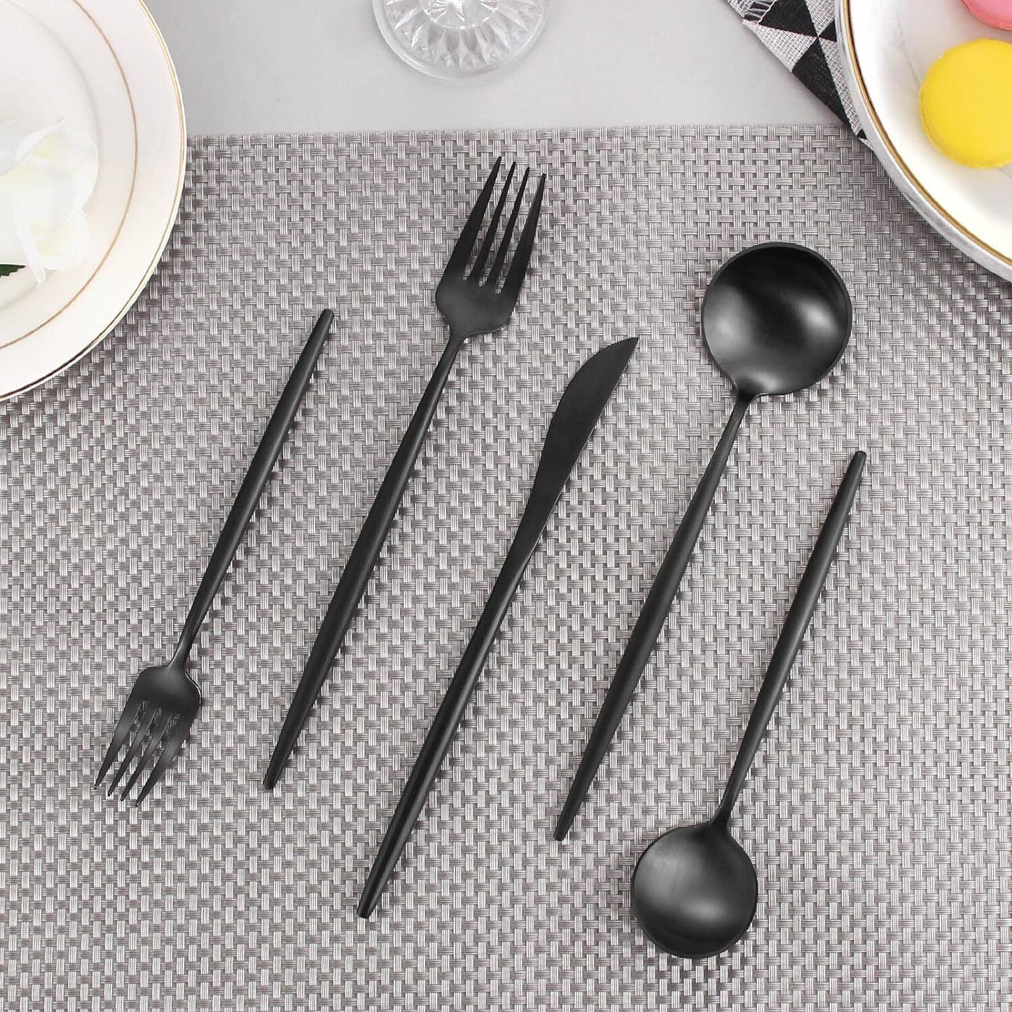 KassKa 40-Piece Silverware Set, Matte Black Flatware Set for 8, Stainless Steel