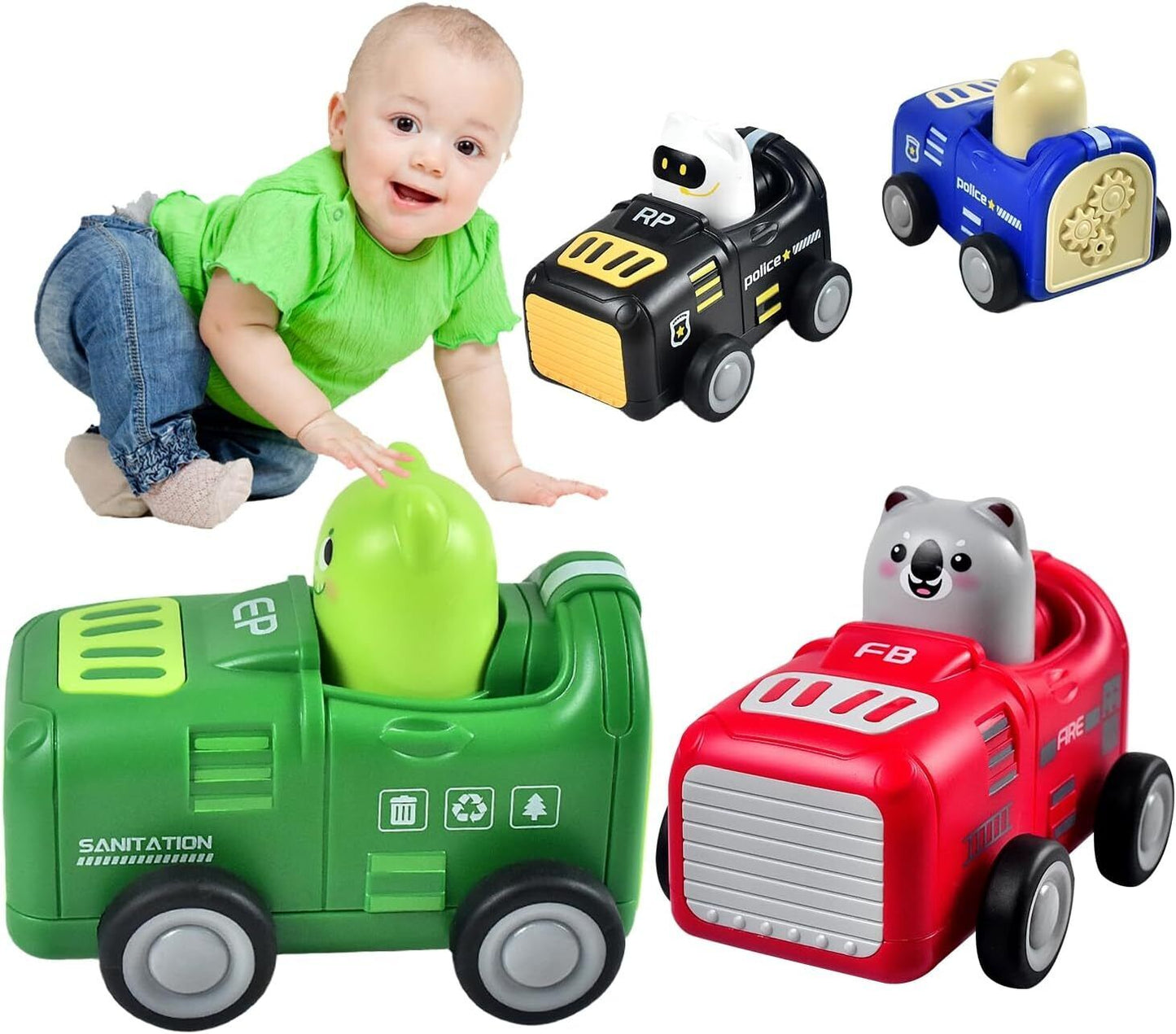 Toddler Cartoon Car Toys for 1 2 3 Year Old Boy Girl Gifts, Press and Go Car Toy
