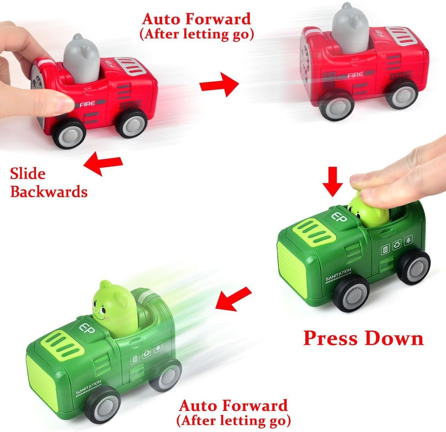 Toddler Cartoon Car Toys for 1 2 3 Year Old Boy Girl Gifts, Press and Go Car Toy