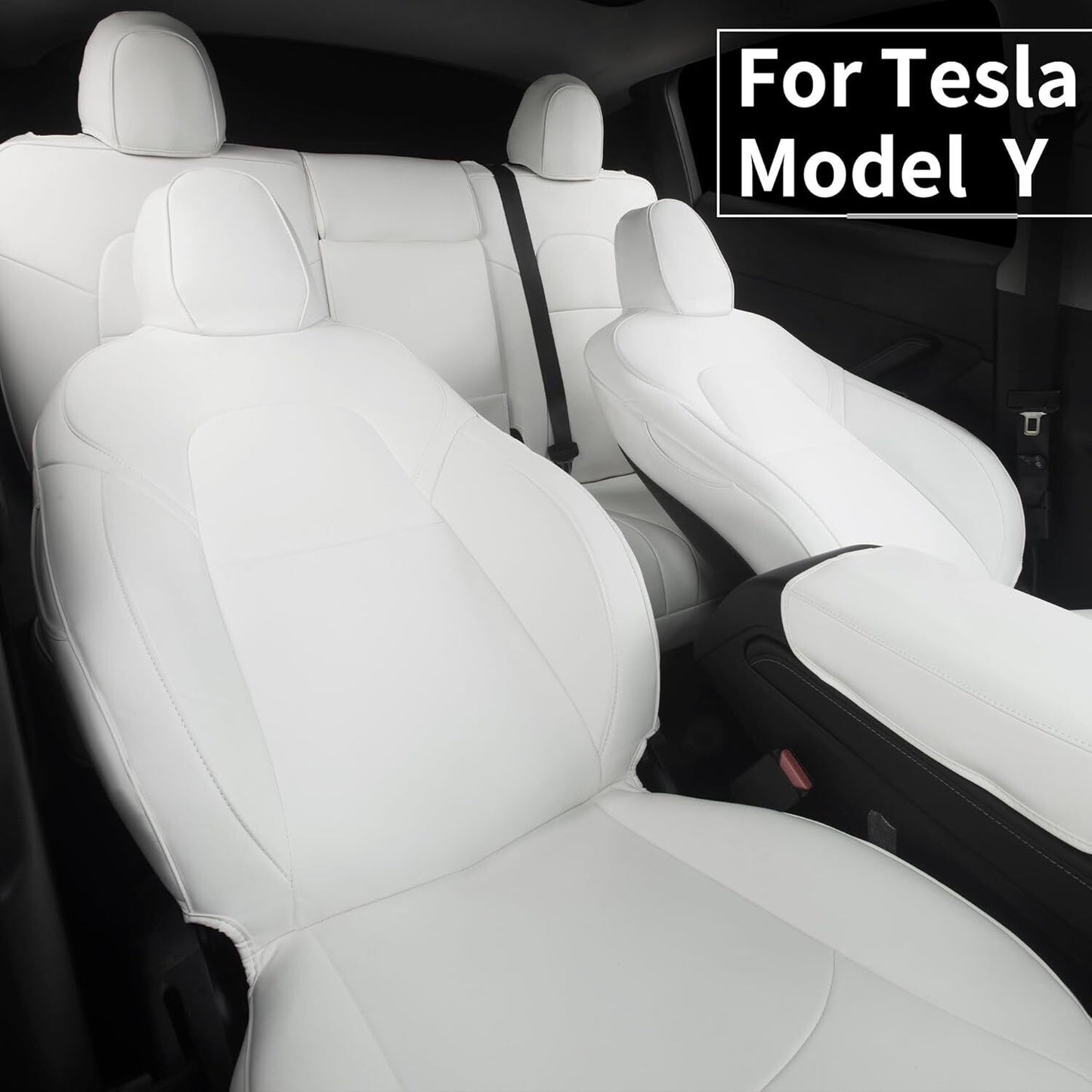 Fits 20-23 Tesla Model Y 5-Seat Full Seat Covers Cushion Protector Leather White