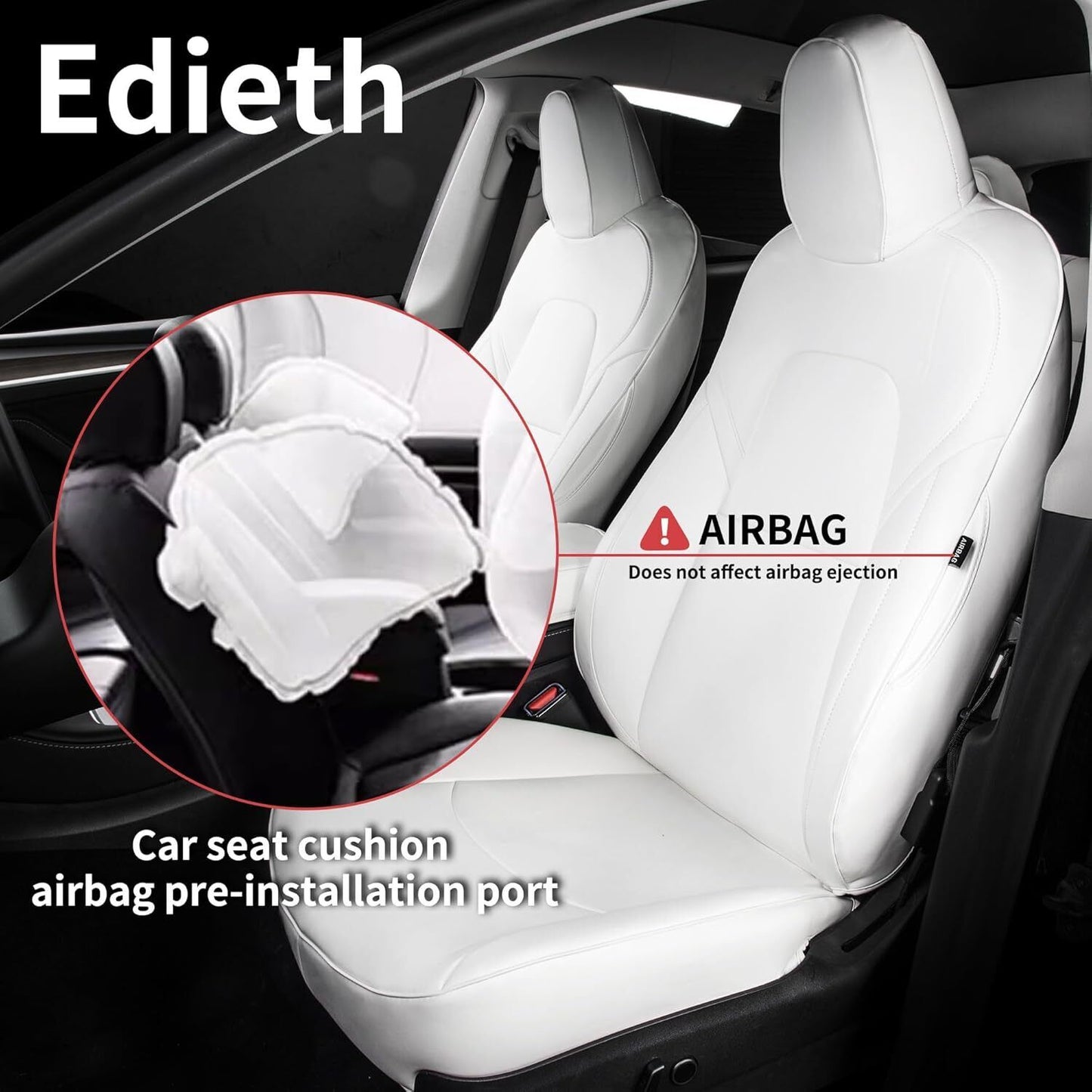 Fits 20-23 Tesla Model Y 5-Seat Full Seat Covers Cushion Protector Leather White