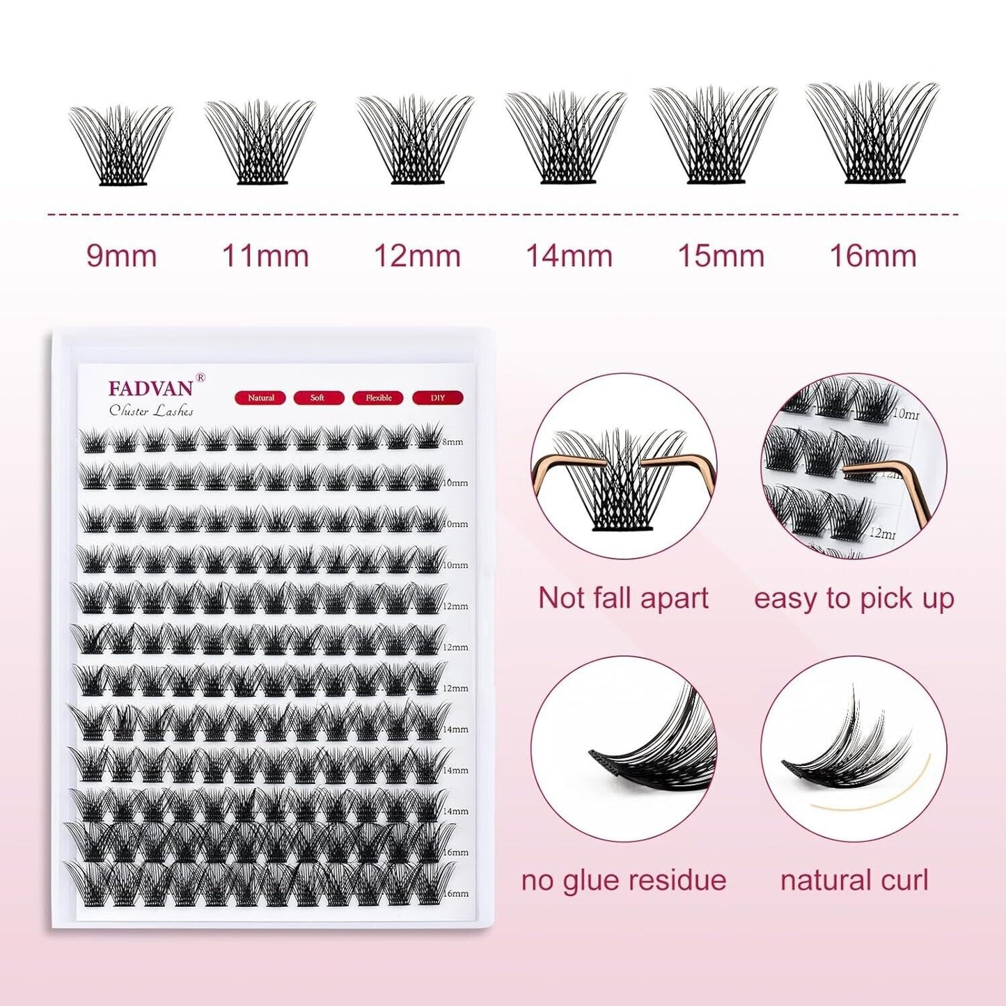 DIY Lash Extension Kit 144PCS Clusters, Bond, Tweezers, Glue Remover (A04-0.07D)