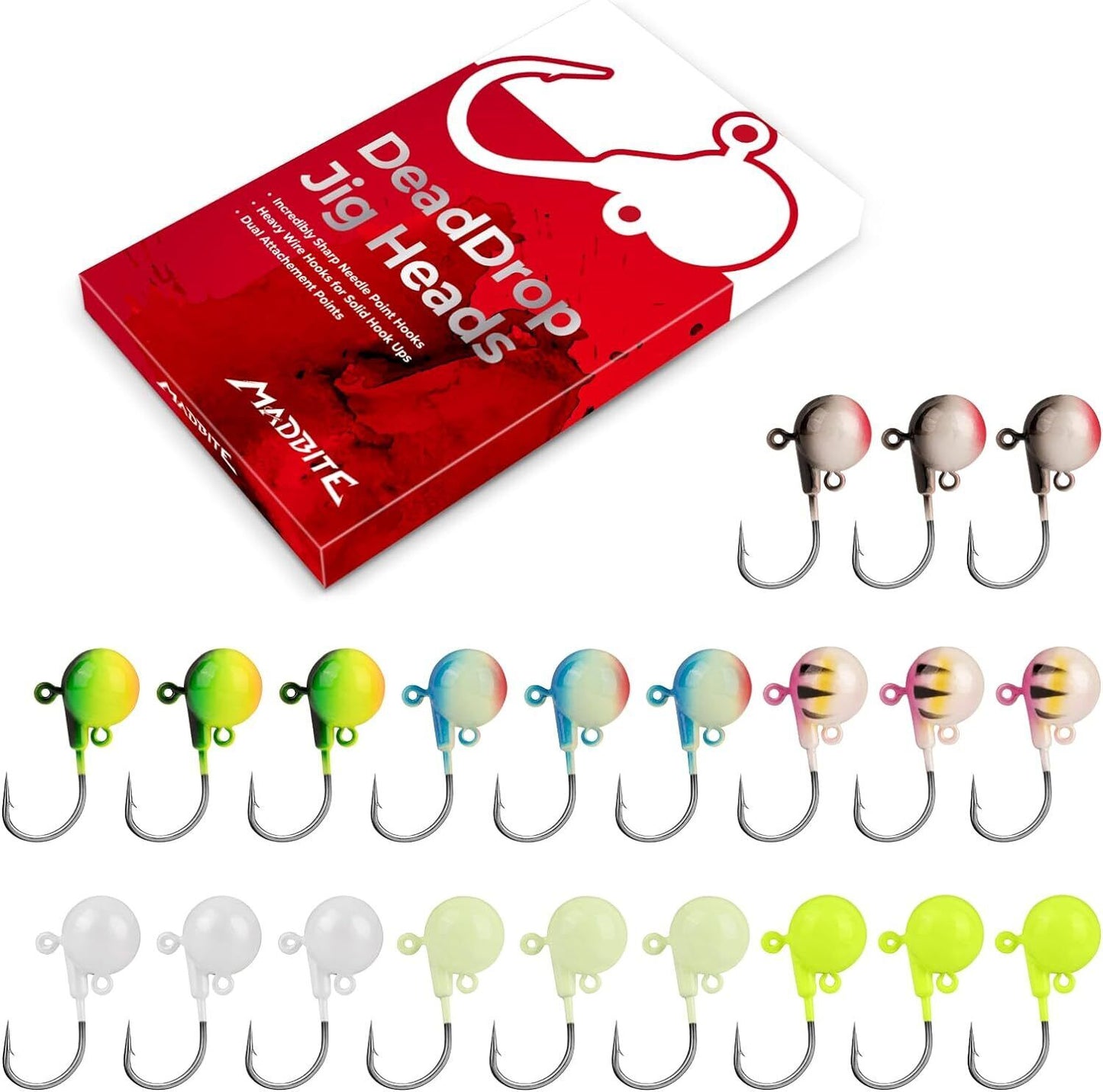 MadBite Dead Drop Jig Heads Smaller Profile, Convenient Pro Packs Sharp Needle