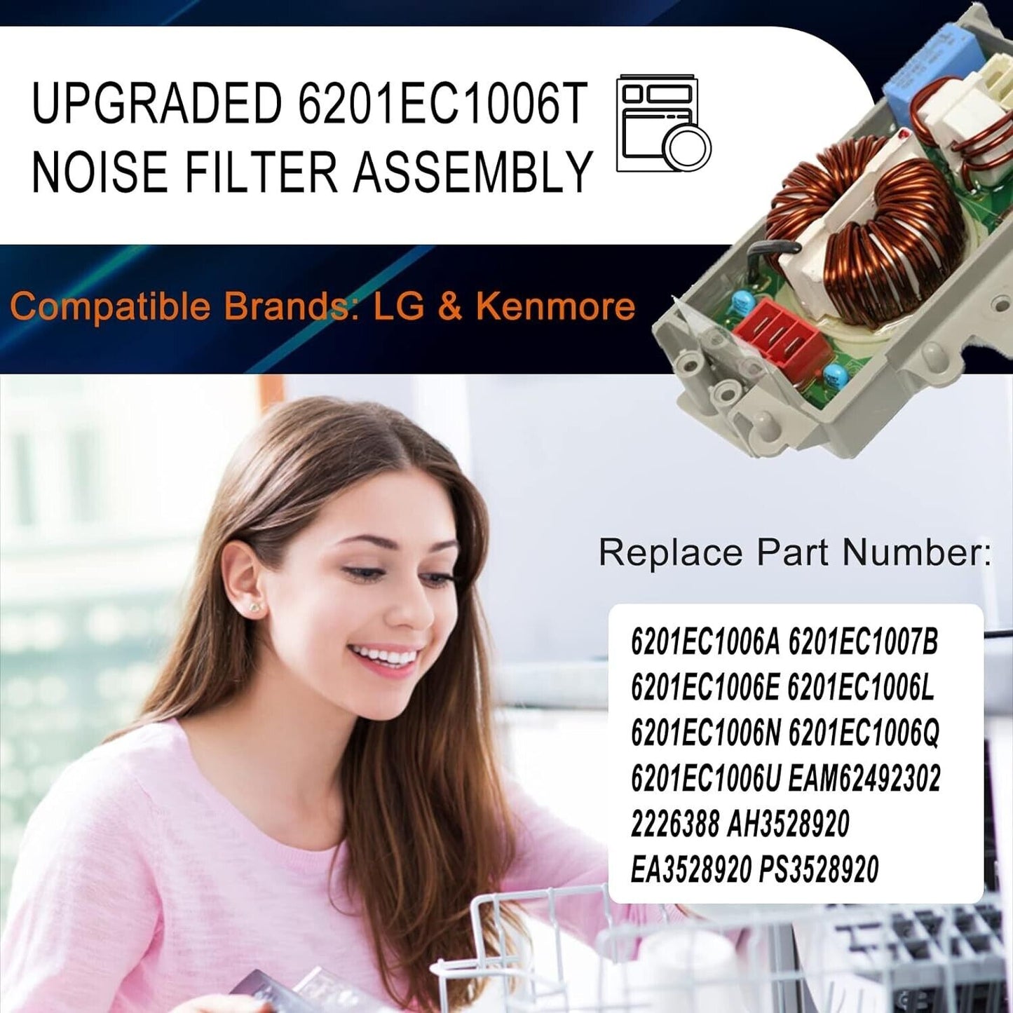 OEM LG Washer Noise Filter Assembly Compatible with LG & Kenmore 6201EC1006L