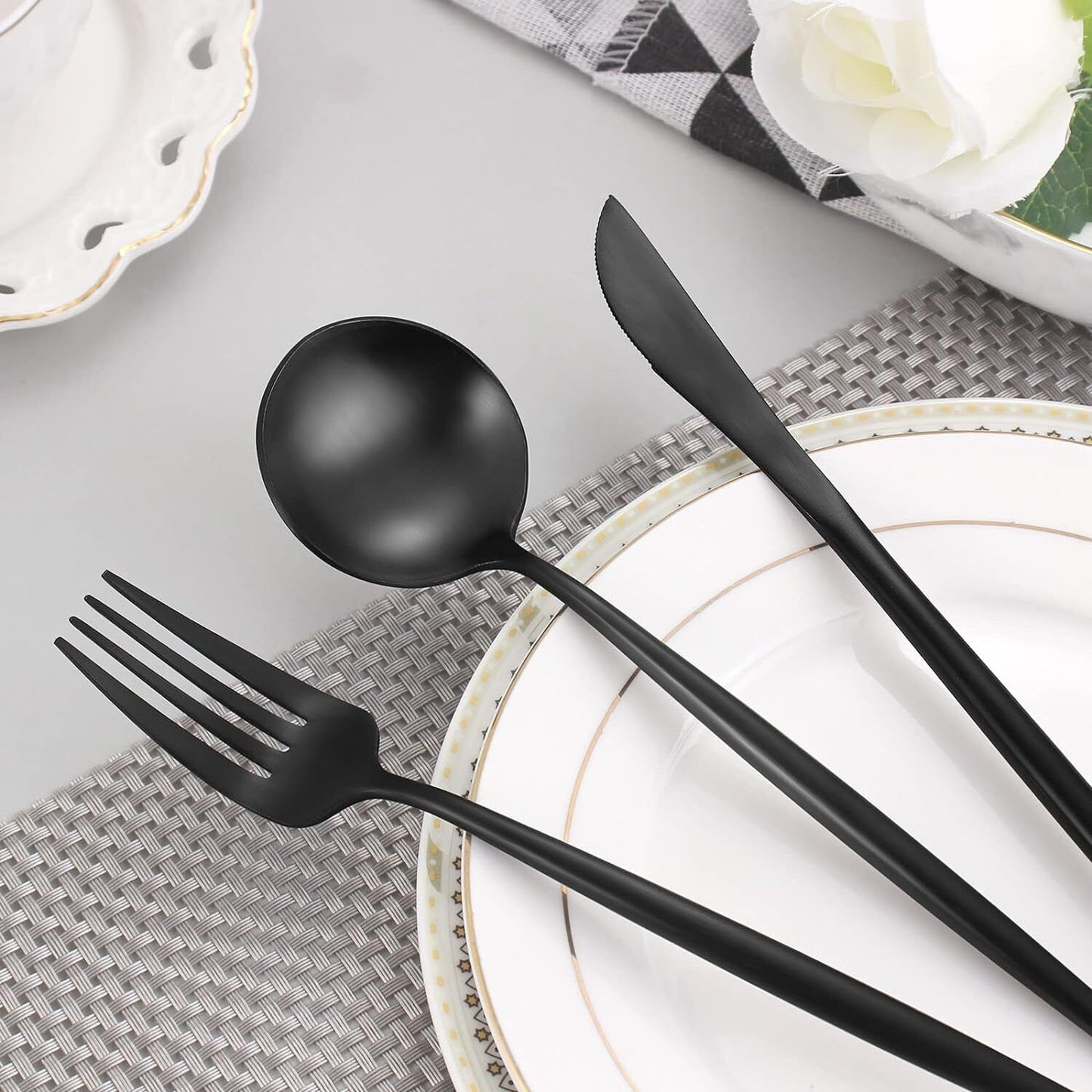 KassKa 40-Piece Silverware Set, Matte Black Flatware Set for 8, Stainless Steel