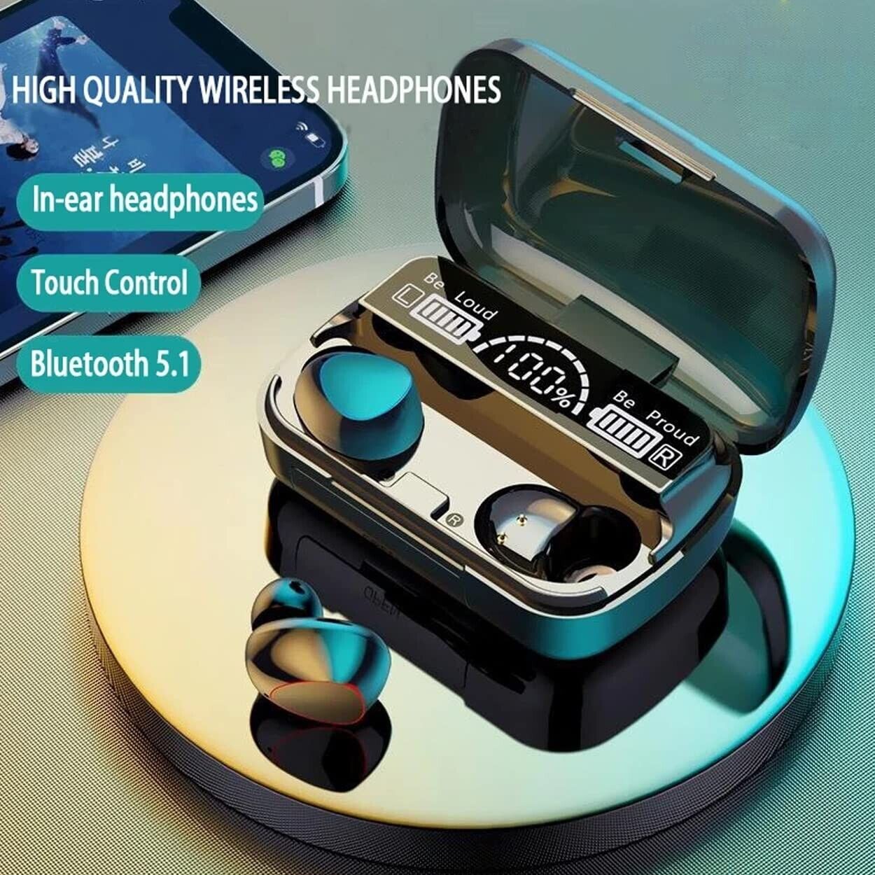Wireless Earbuds Bluetooth 5.1 TWS Earphones with 2200mAh Charging Box - In-Ear