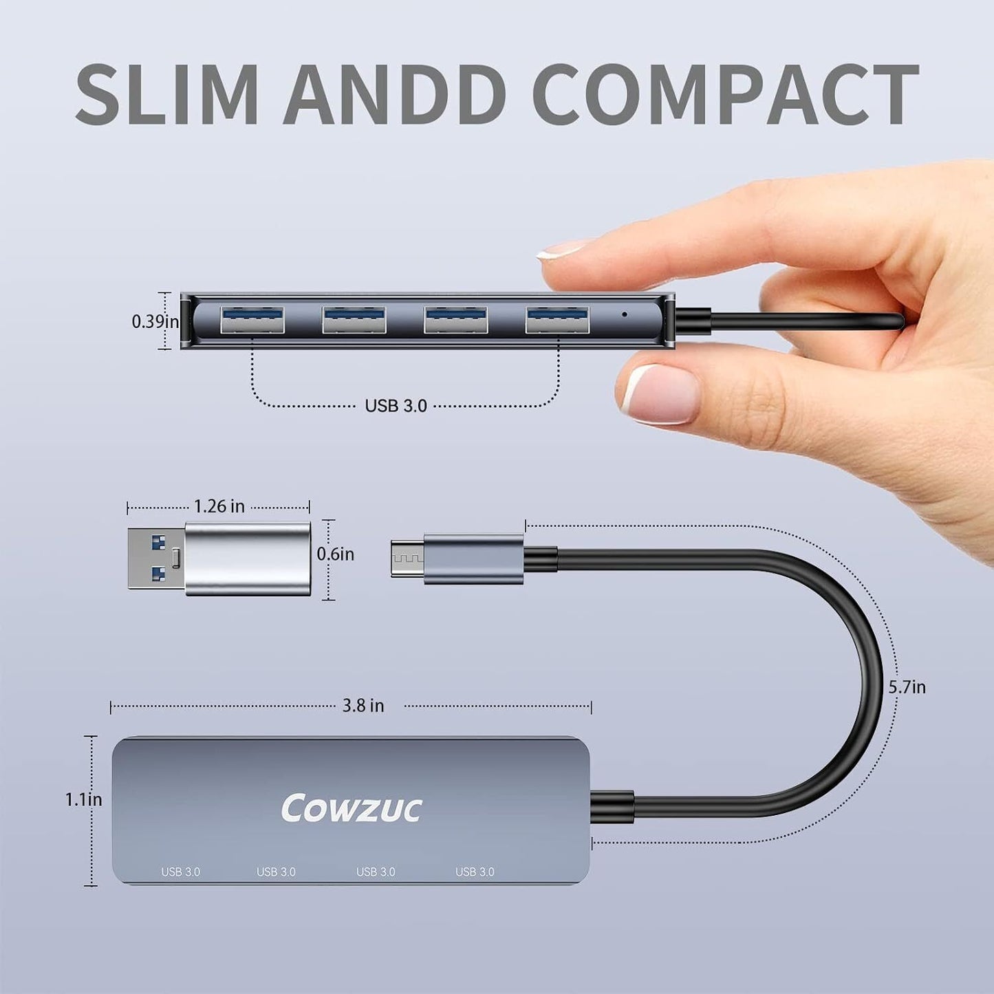 USB 3.0 Hub 4-Port USB Hub USB Splitter USB Expander for Laptops Flash Drive HDD