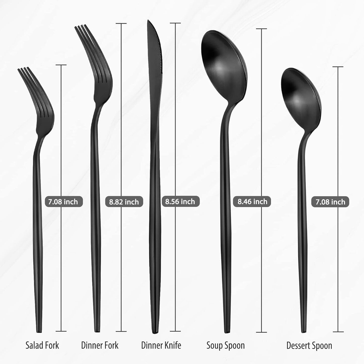 KassKa 40-Piece Silverware Set, Matte Black Flatware Set for 8, Stainless Steel