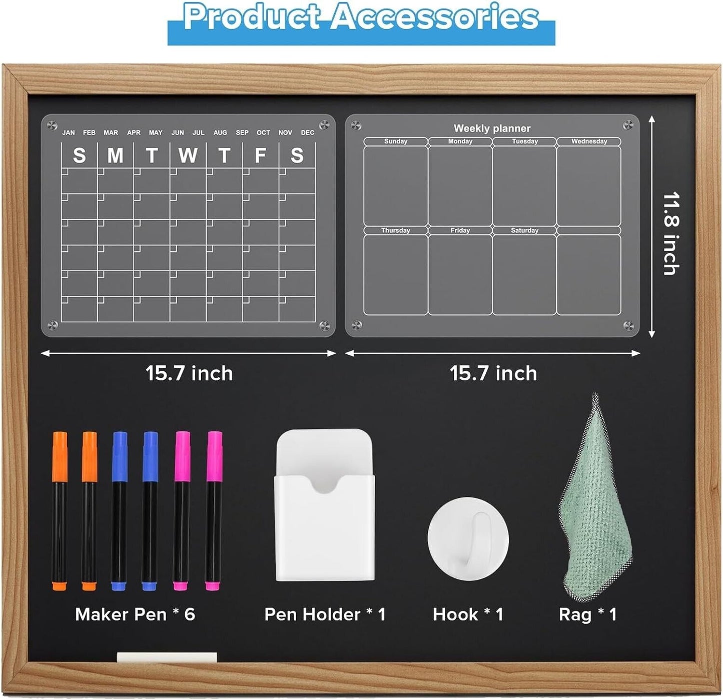 Magnetic Transparent Board Calendar for Fridge 3 Color Pen 6 Dry Erase
