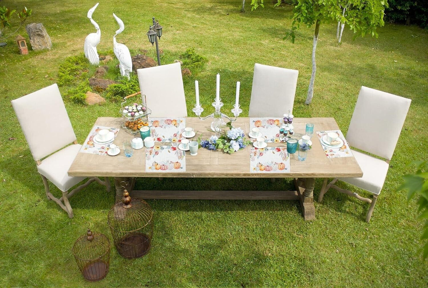 Farmhouse Reversible Placemats Set of 4 Yellow Linen Polyester 12x18 inch