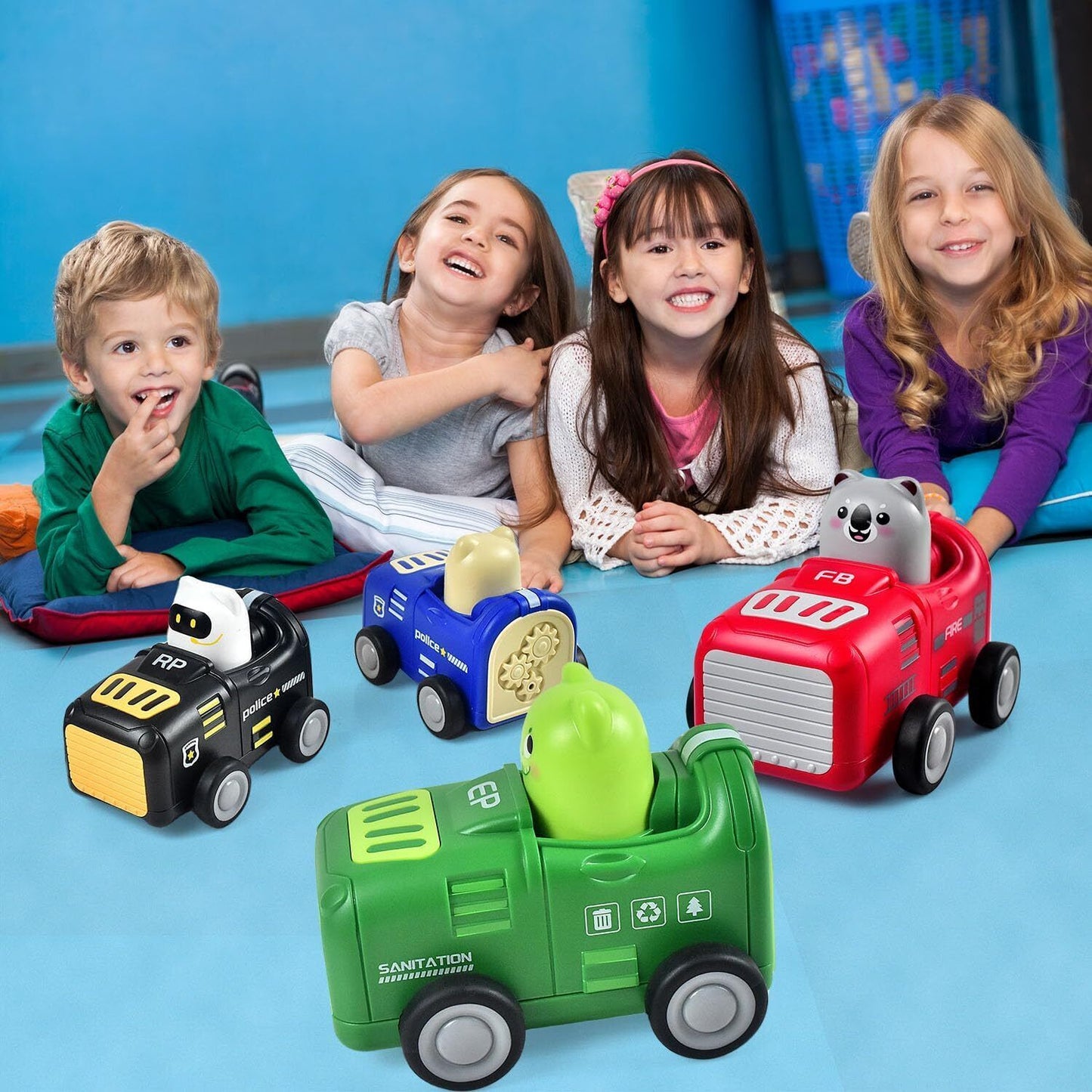 Toddler Cartoon Car Toys for 1 2 3 Year Old Boy Girl Gifts, Press and Go Car Toy