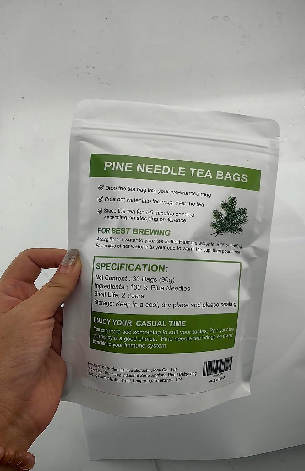 Pine Needle Tea 30 Bags for Respiratory Support, Cleanse Tea Natural Herbal Tea