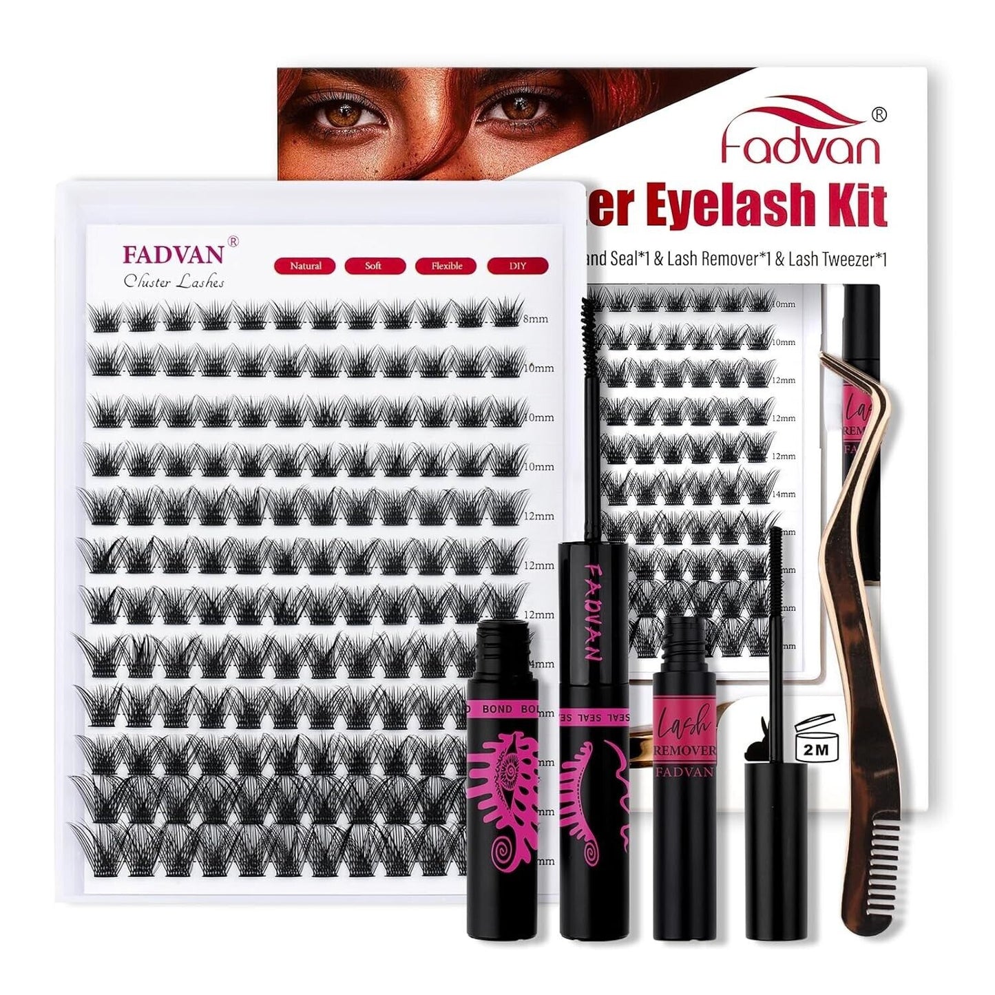 DIY Lash Extension Kit 144PCS Clusters, Bond, Tweezers, Glue Remover (A04-0.07D)