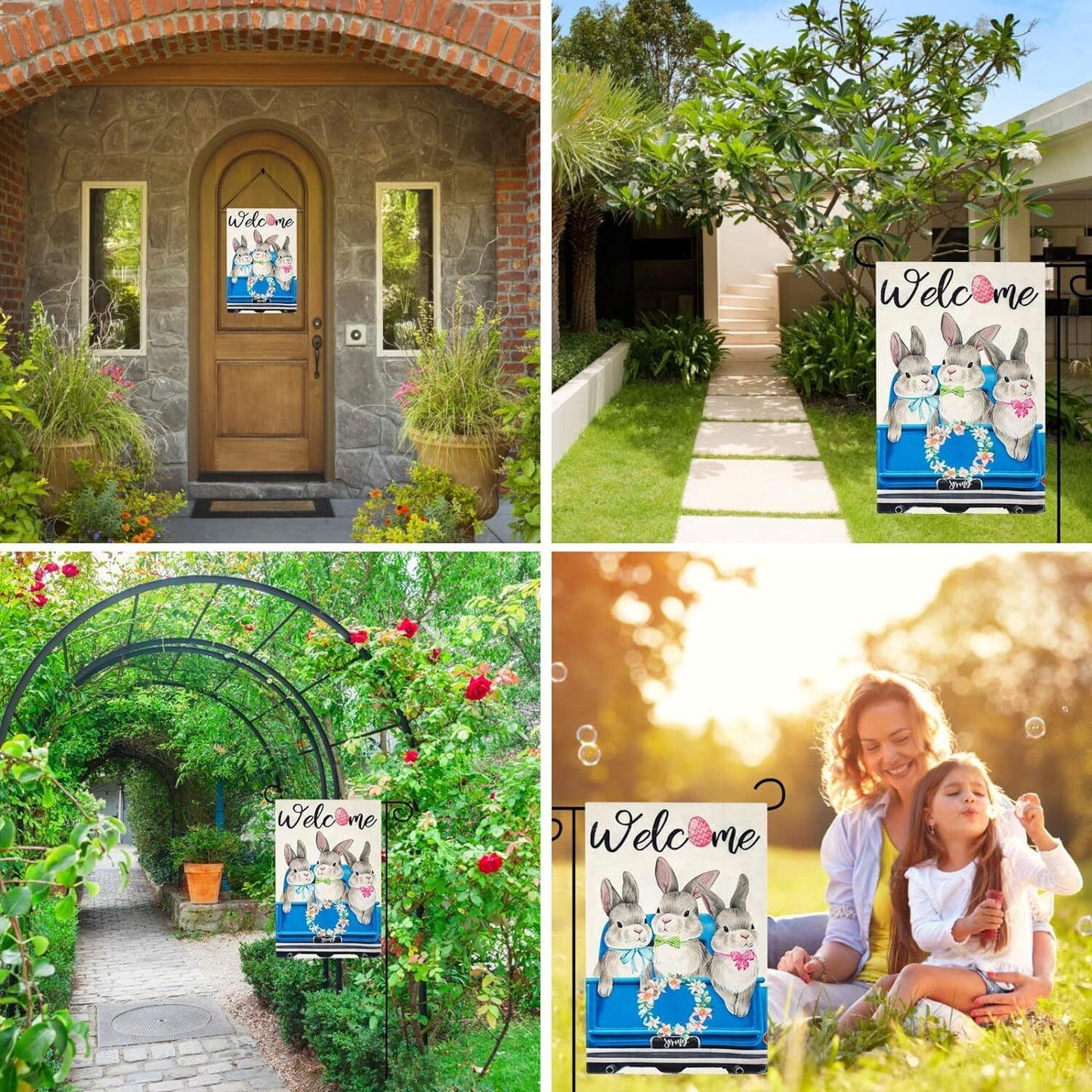 Holiday Spring Yard Flag Outdoor Decoration abbit Colorful Yard Outdoor Flags