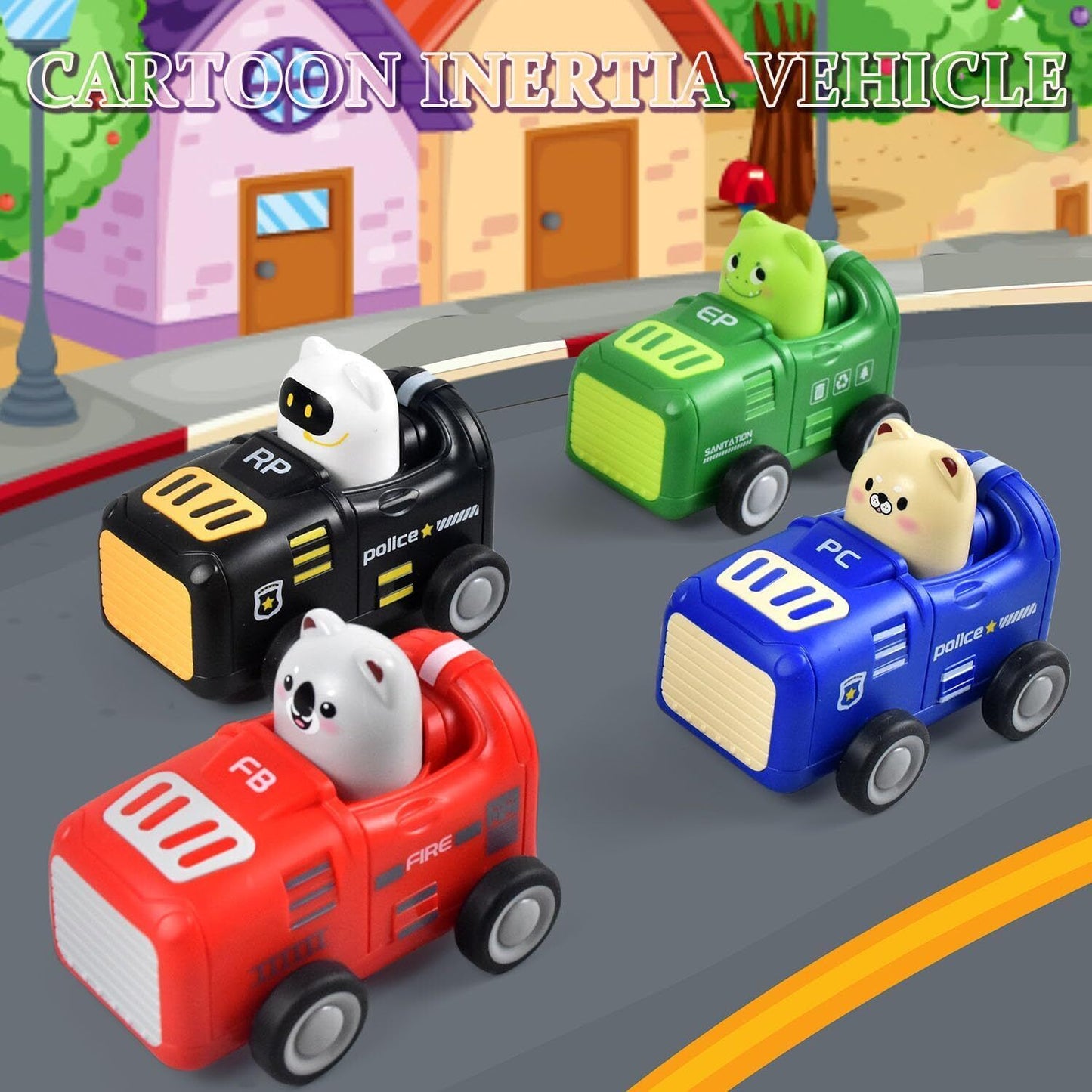 Toddler Cartoon Car Toys for 1 2 3 Year Old Boy Girl Gifts, Press and Go Car Toy