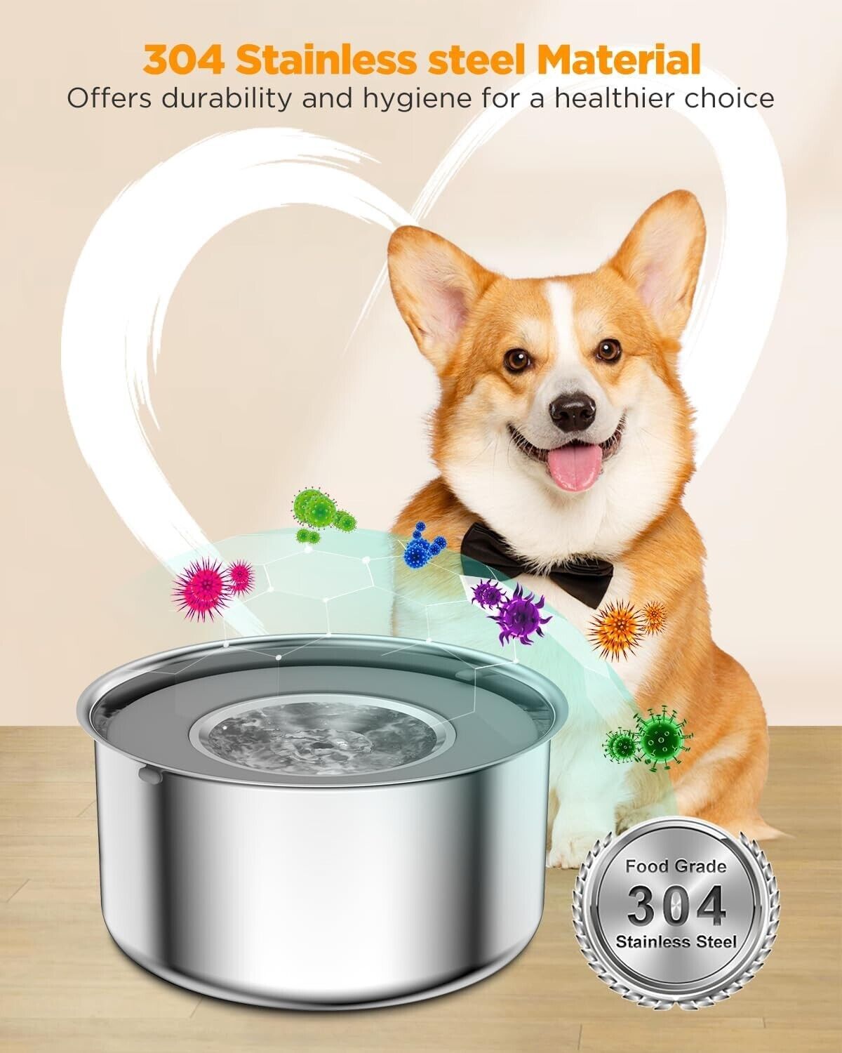 Large Capacity Stainless Steel Dog Water Bowl 4L/135oz with Floating Disk