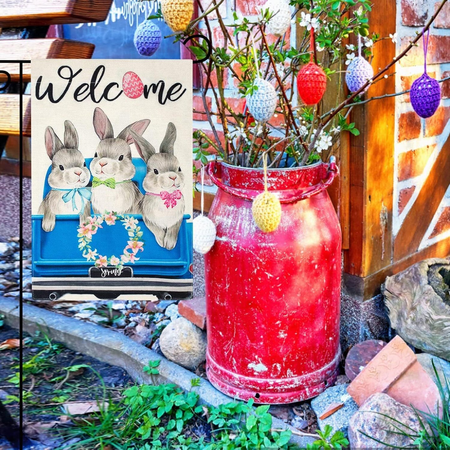 Holiday Spring Yard Flag Outdoor Decoration abbit Colorful Yard Outdoor Flags