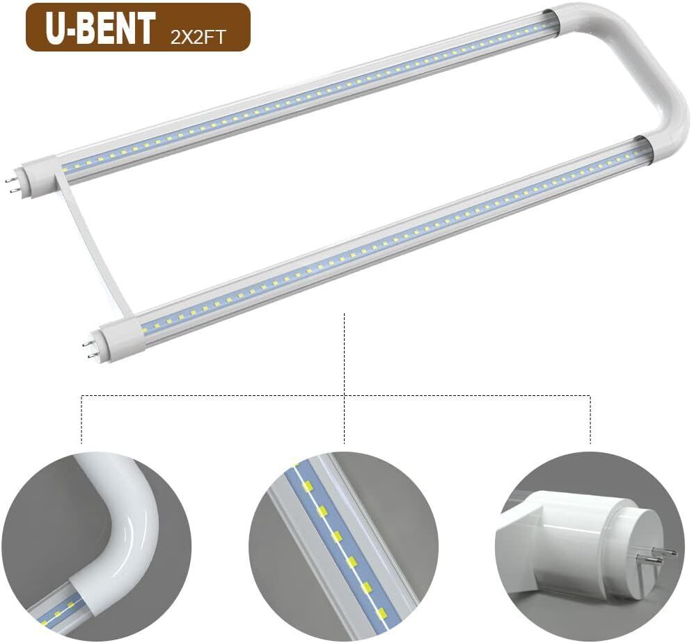 U Shaped LED Tube Lights, T8 T12, 18W(40W Equiv.), 6000K Super 6000K-4 Pack