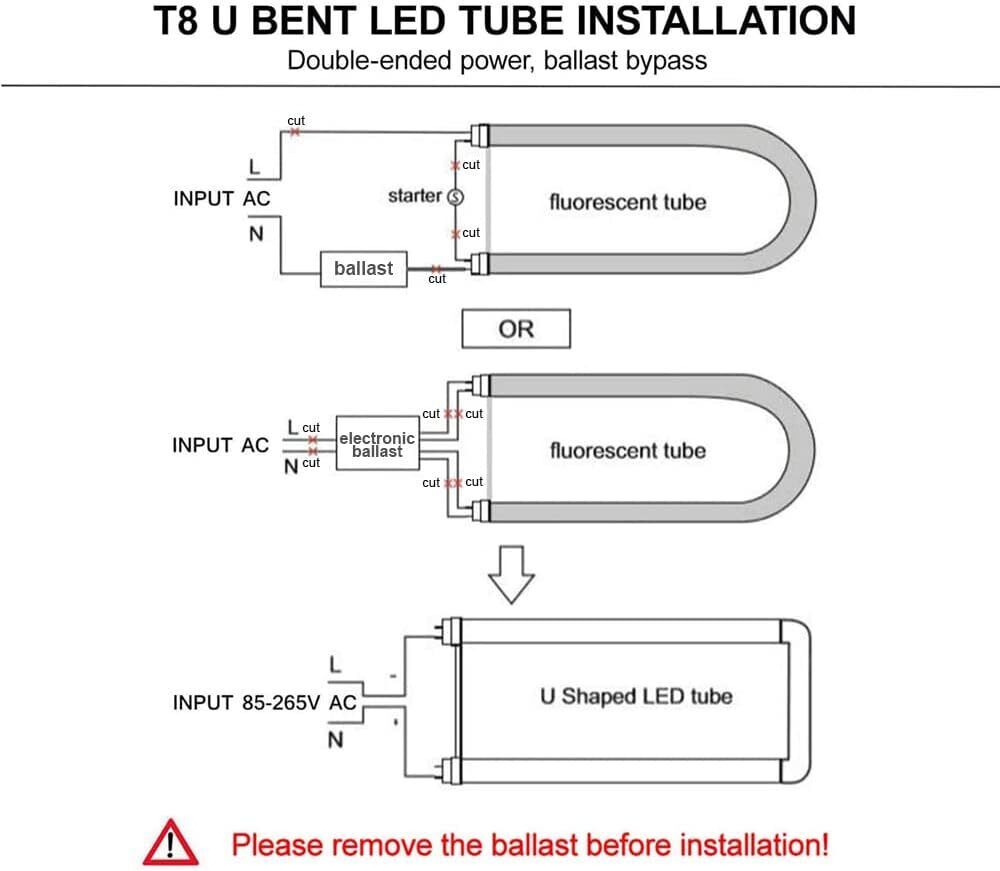 U Shaped LED Tube Lights, T8 T12, 18W(40W Equiv.), 6000K Super 6000K-4 Pack