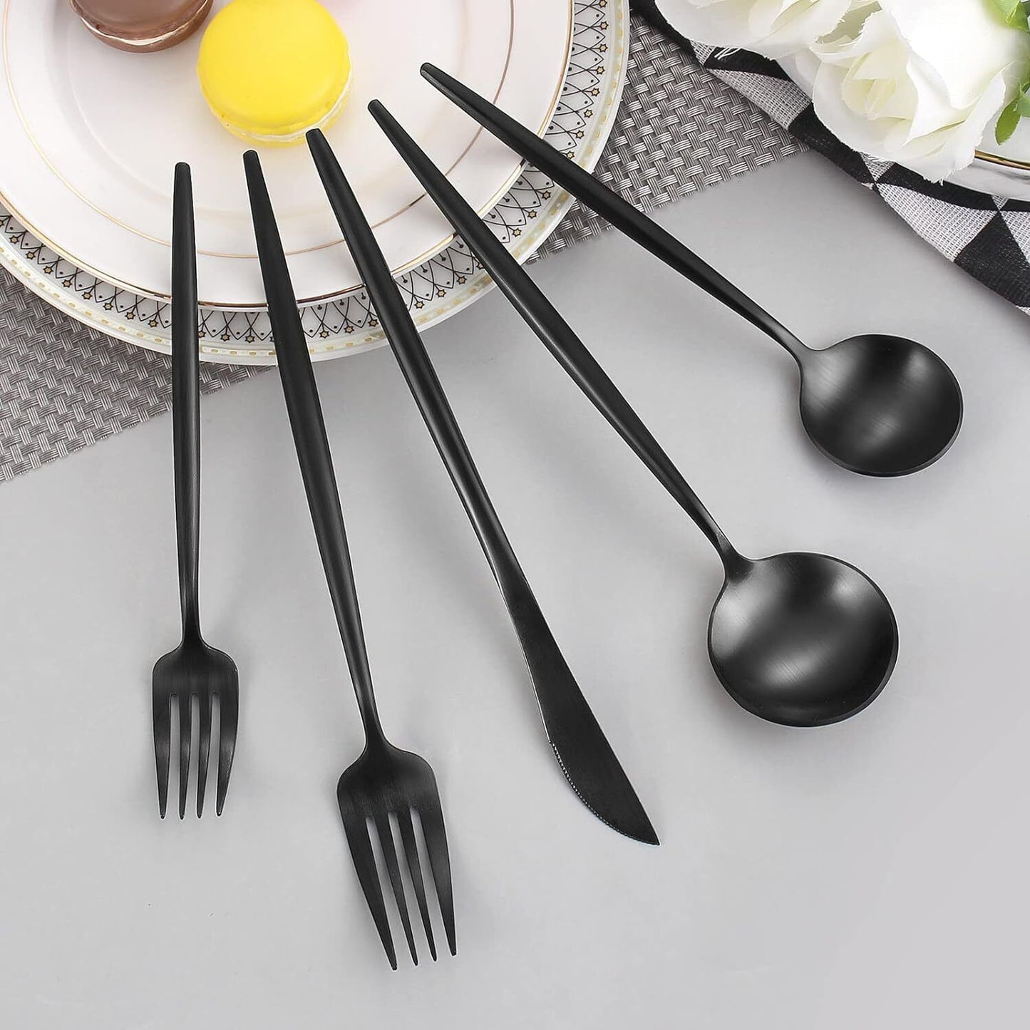 KassKa 40-Piece Silverware Set, Matte Black Flatware Set for 8, Stainless Steel