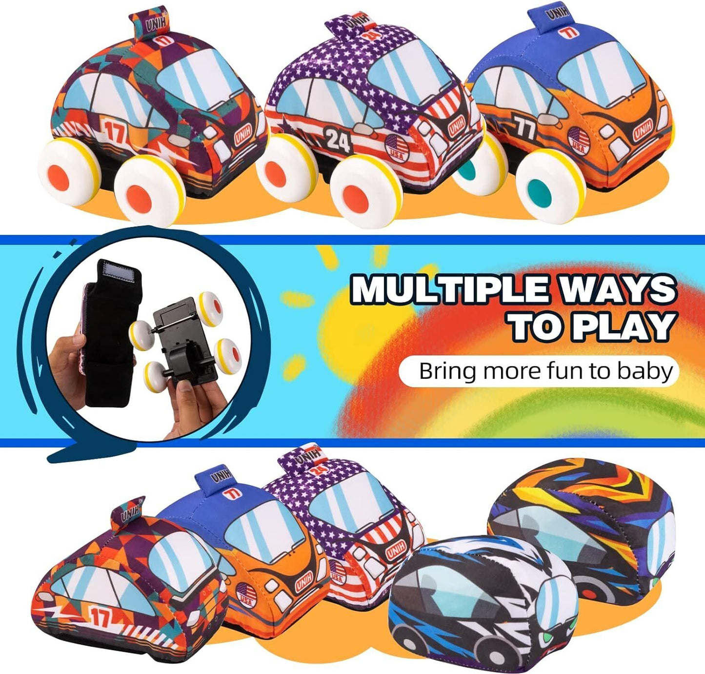 Soft Pull Back Car Toy Set for Toddlers 1-4 - Safe, Quiet, Portable Playset