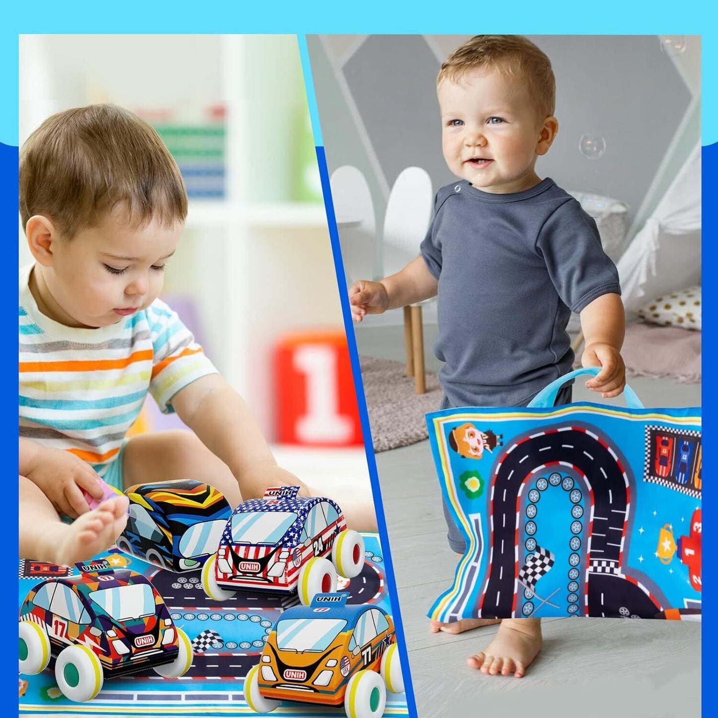 Soft Pull Back Car Toy Set for Toddlers 1-4 - Safe, Quiet, Portable Playset