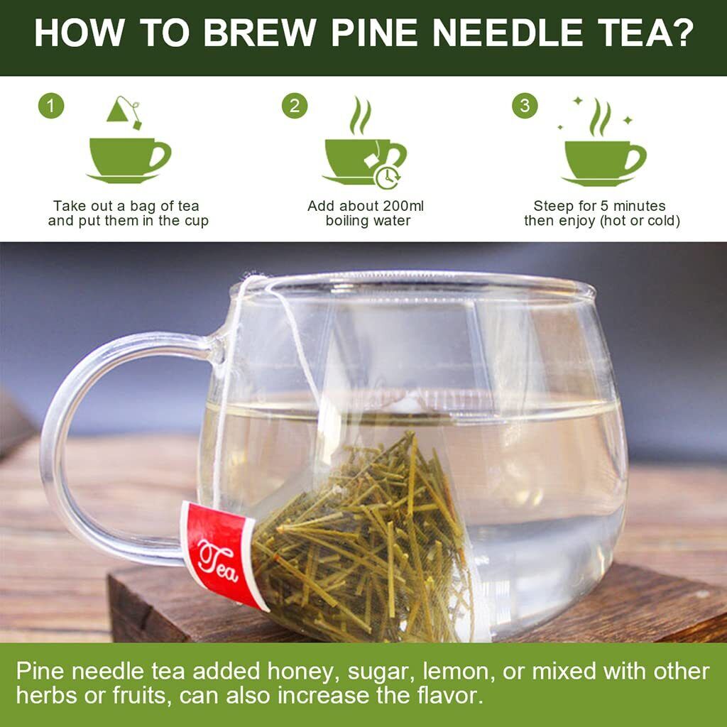 Pine Needle Tea 30 Bags for Respiratory Support, Cleanse Tea Natural Herbal Tea