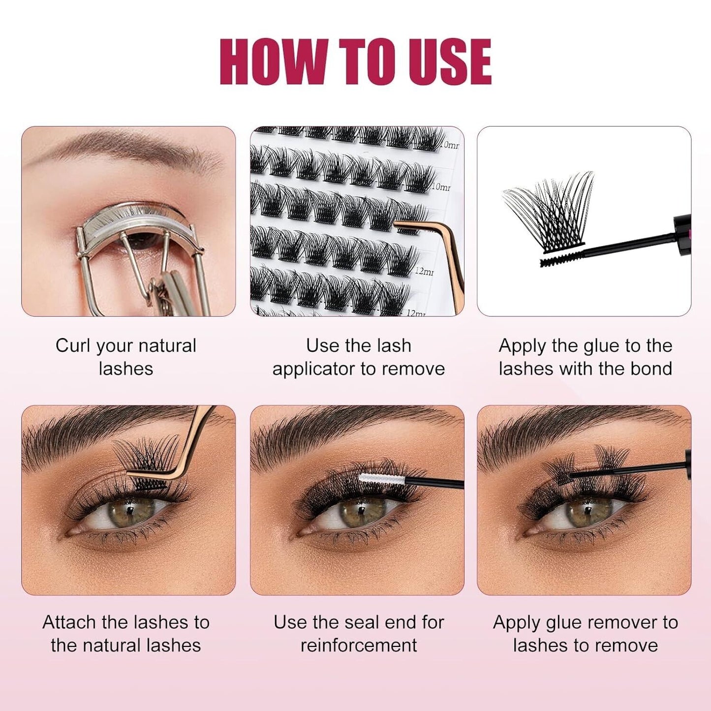 DIY Lash Extension Kit 144PCS Clusters, Bond, Tweezers, Glue Remover (A04-0.07D)
