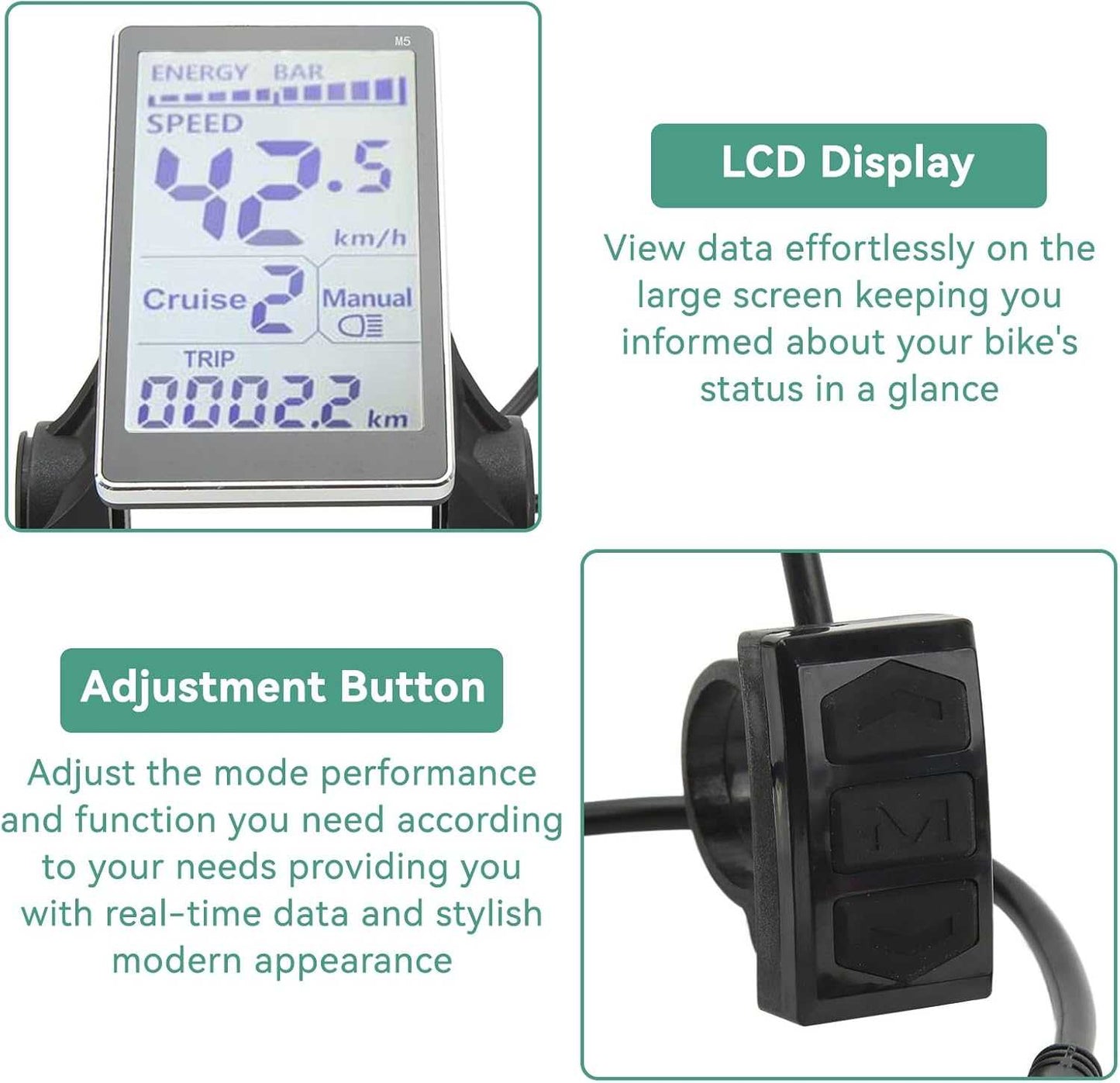 Electric Bicycle LCD Display 24V 36V 48V 60V E Scooter M5 Meter Waterproof 5 Pin NA259-005