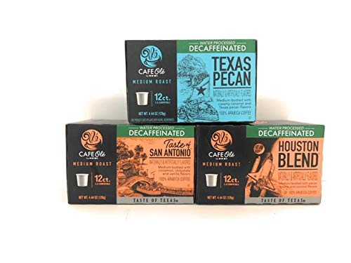 Cafe Ole Decaf Coffee K Cups Gift Assortment 12ct Houston Blend Texas Pecan HB307-024