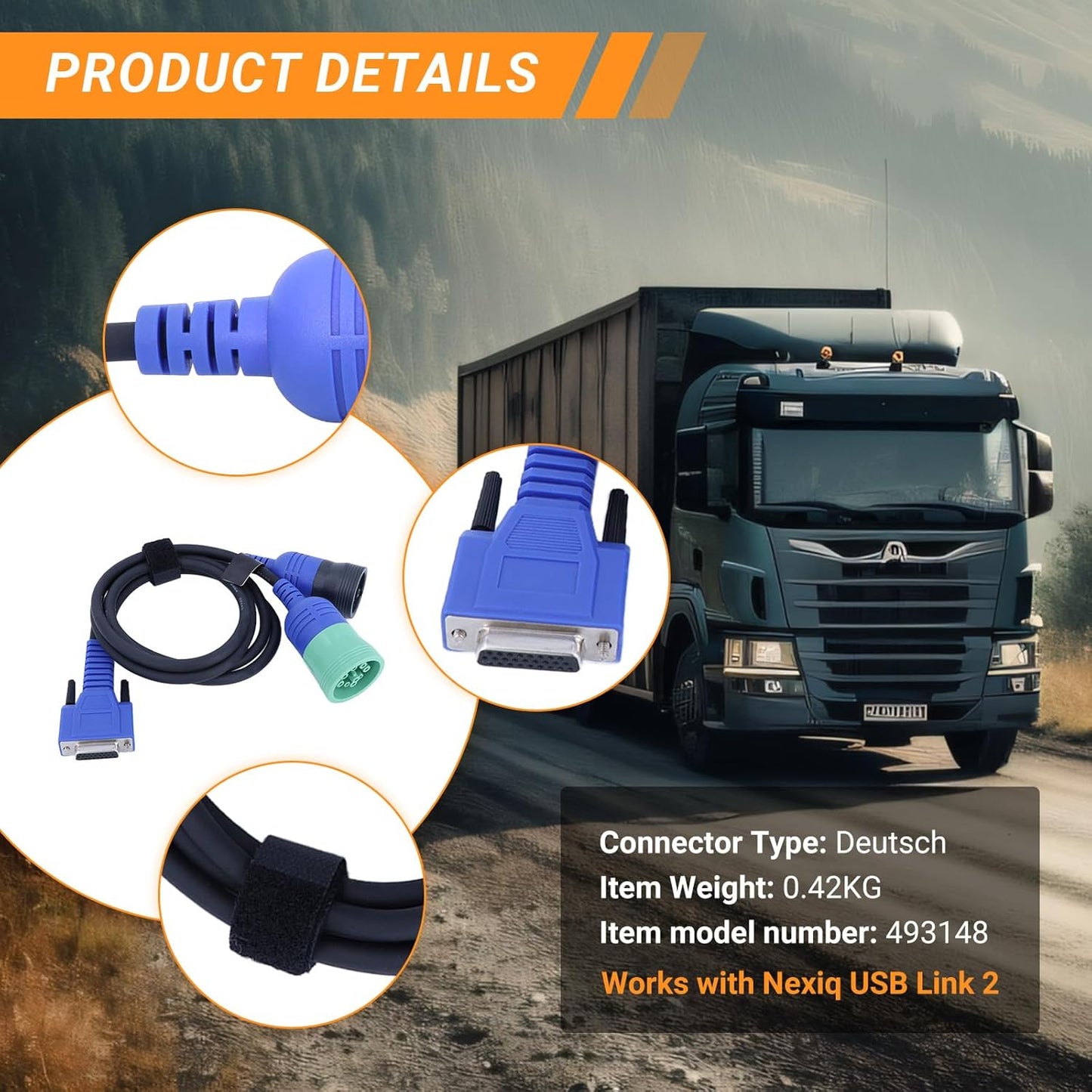 DB26 Nexiq 493148 Diagnostic Cable 6/9-Pin Cummins Adapter for Trucks
