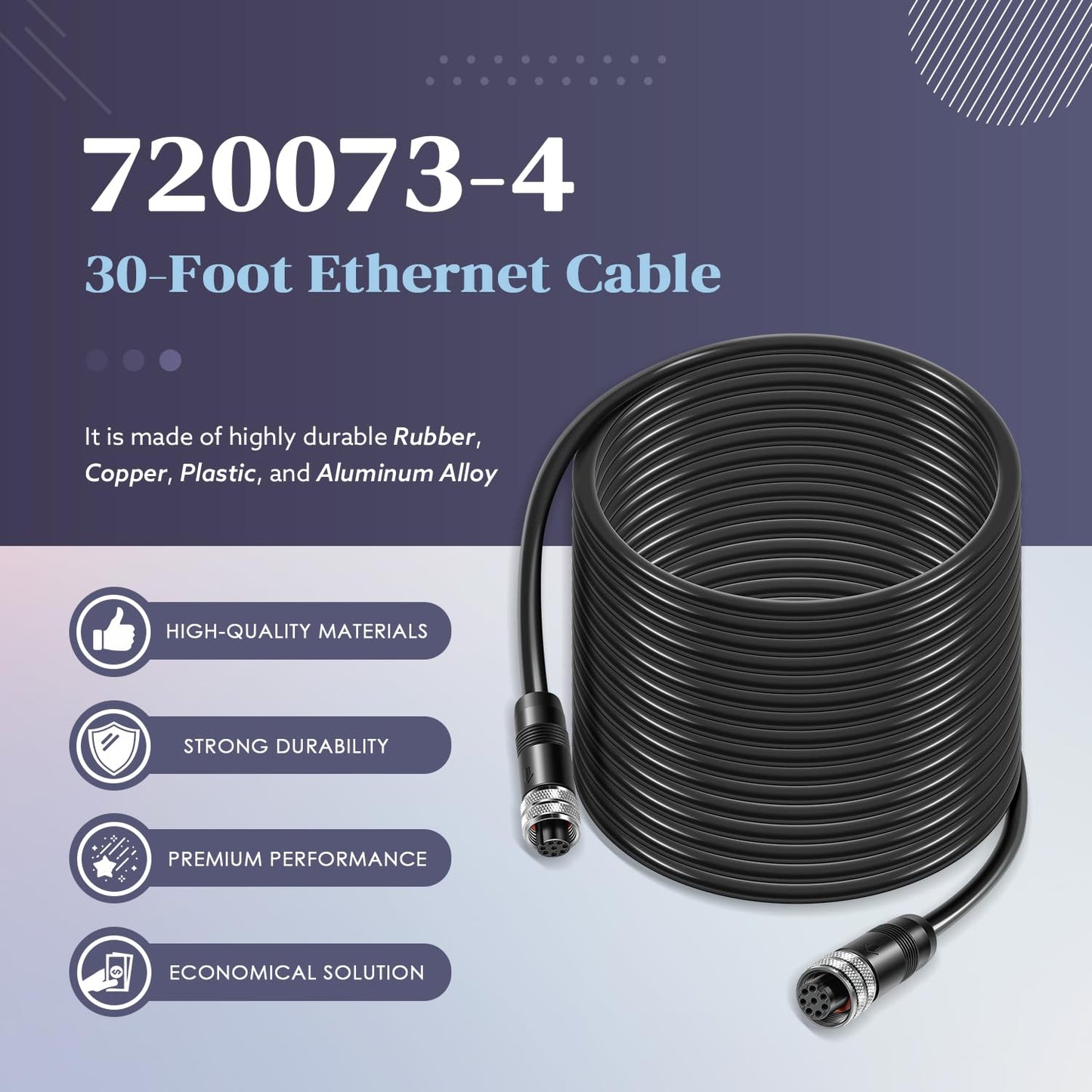 30 Foot Ethernet Cable 720073-4 for Humminbird APEX SOLIX Onix ION 1100 900 800 700 HD Series