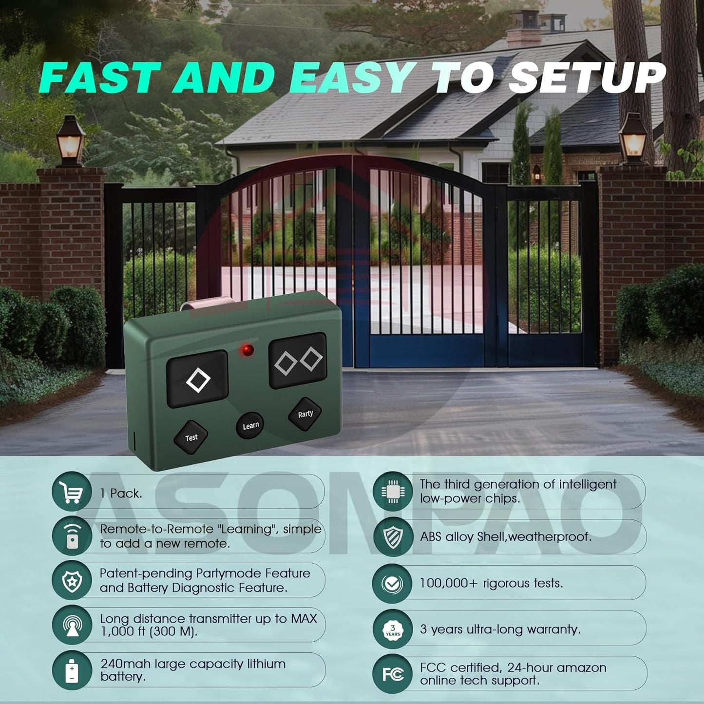 AXP1 AXS1 Premium Remote Control 5-Button Partymode Automatic Gate Opener 1Pack 3-Year Warranty