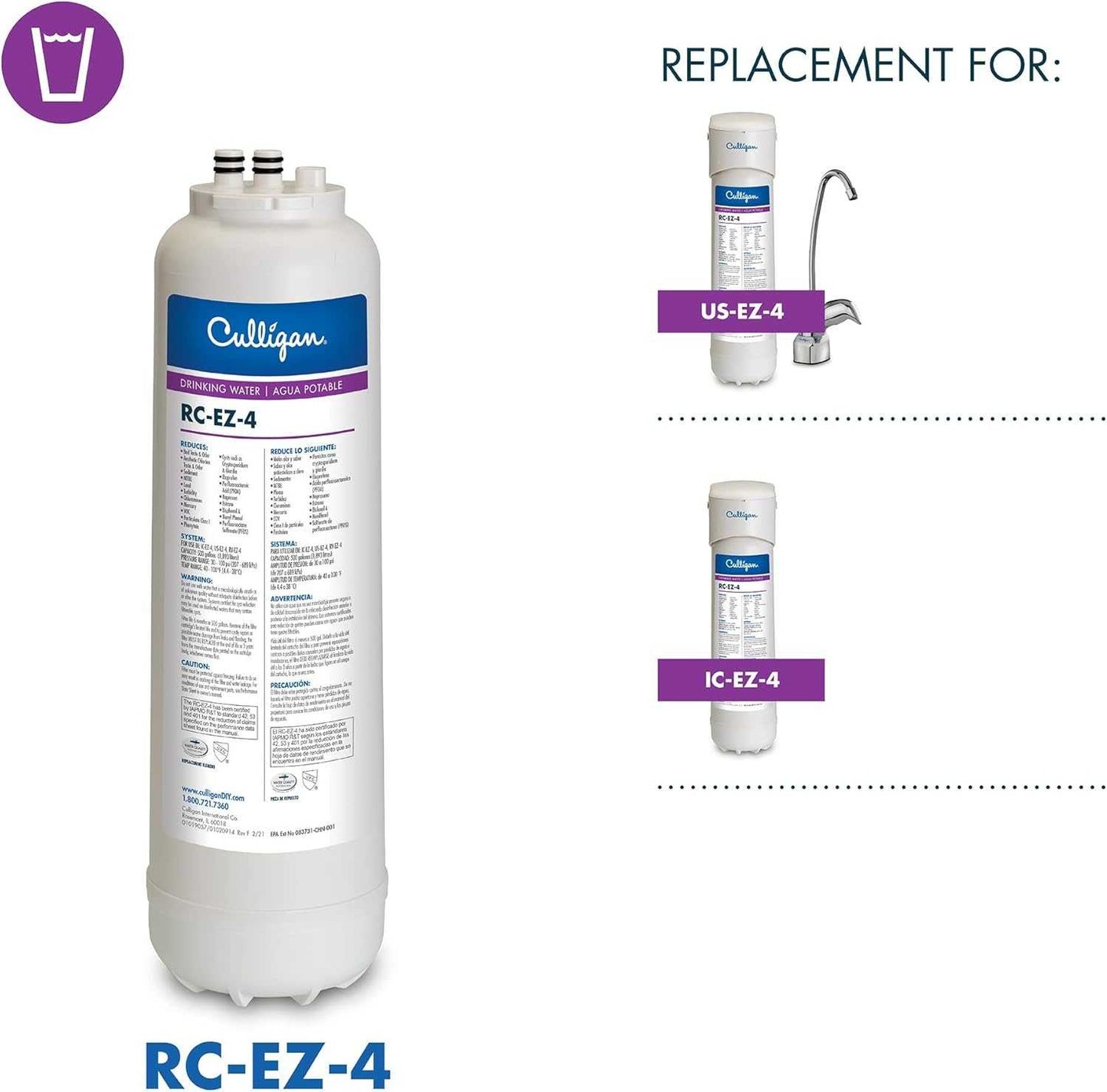 Culligan RC Change Premium Water Filtration Replacement Cartridge 500 Gallons EZ-4 White NA245-005