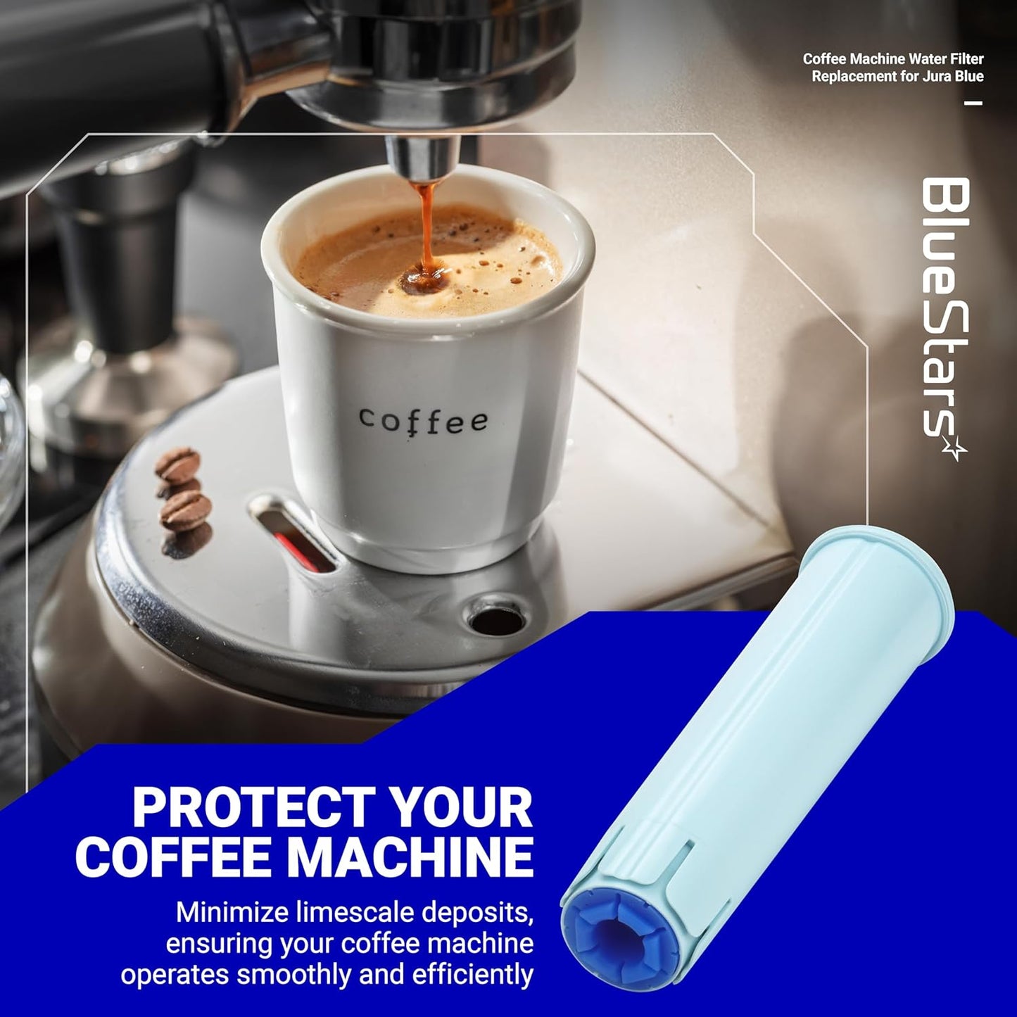 3 Coffee Machine Water Filter Compatible for Jura Espresso Machines BlueStars