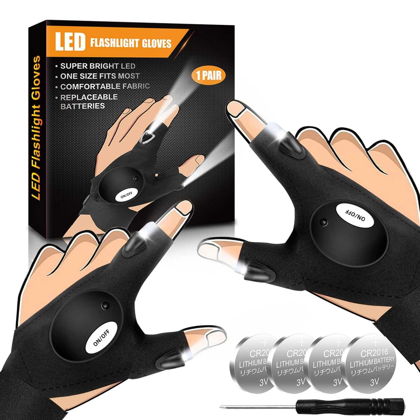 Biuonk Father's Day Gifts LED Flashlight Gloves Cool Gadgets for Dad Finger Lights RB185-000