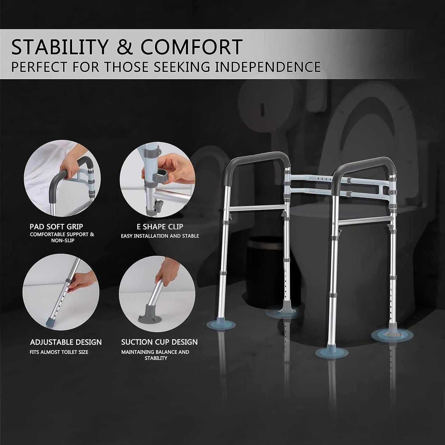 FSA HSA Eligible Toilet Safety Rails Adjustable Toilet Frame for Seniors Disabled 300 LB NA264-010
