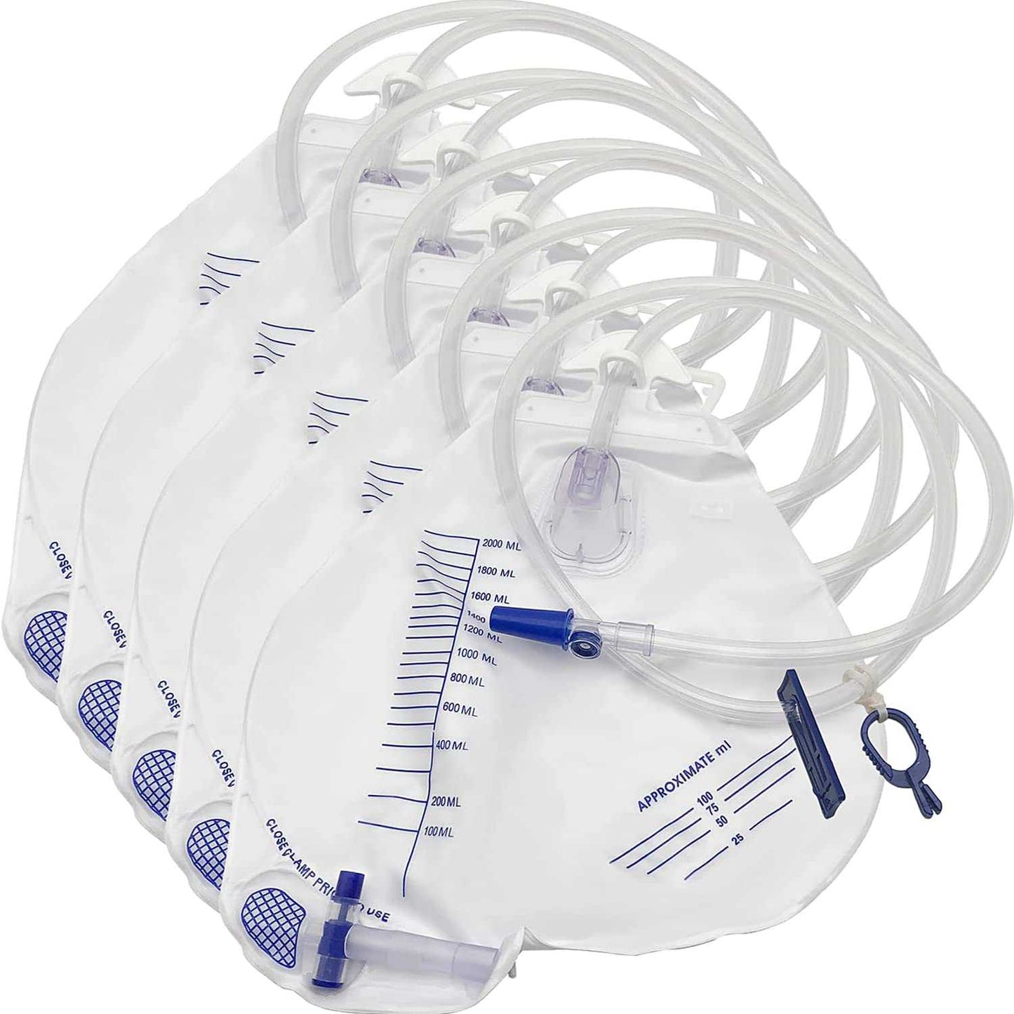 Urinary Drainage Bag Anti-Reflux Chamber 2000mL Volume 48in Tube 5 Pack NA228-002