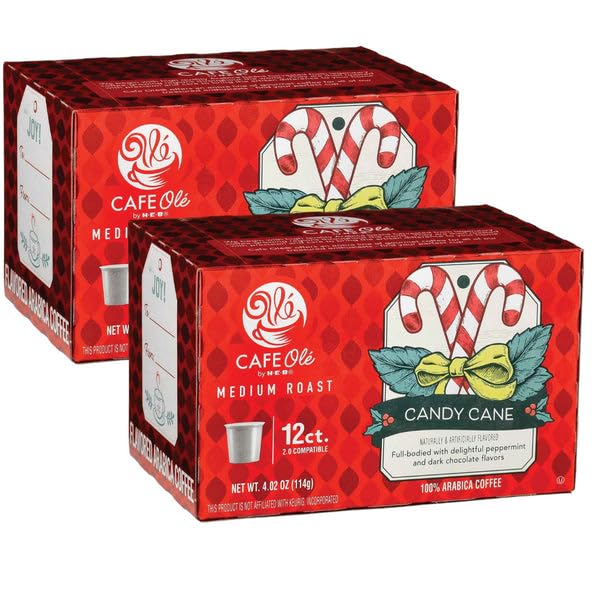 HEB Cafe Ole Candy Cane Single Serve Pods Medium Roast Capsule Coffee for Coffee Maker, 12 Count (pack of 2)